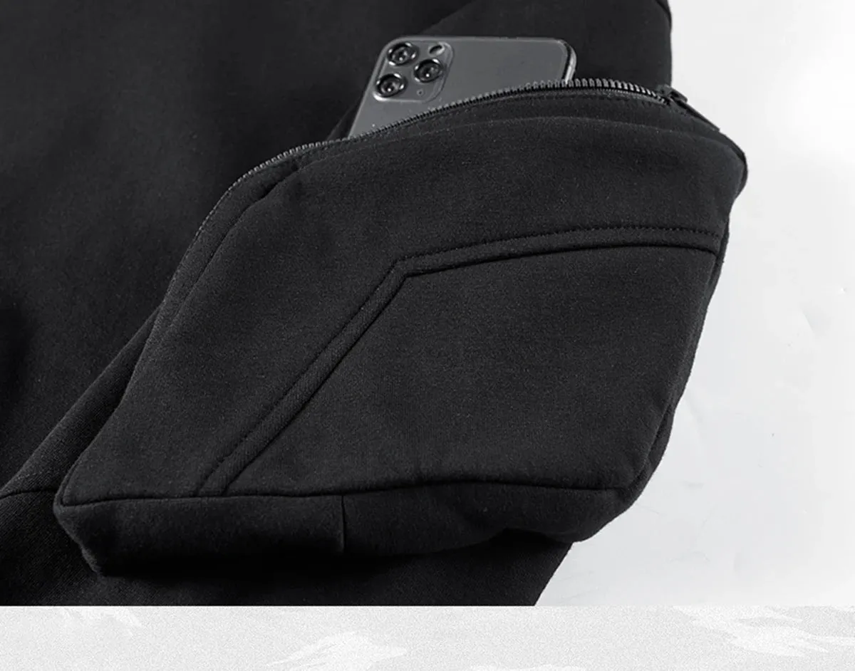 Streetwear Hoodies Harajuku Y2K Hip Hop Sweatshirts - High Neck Windproof Techwear Cargo Tops in Dark Black