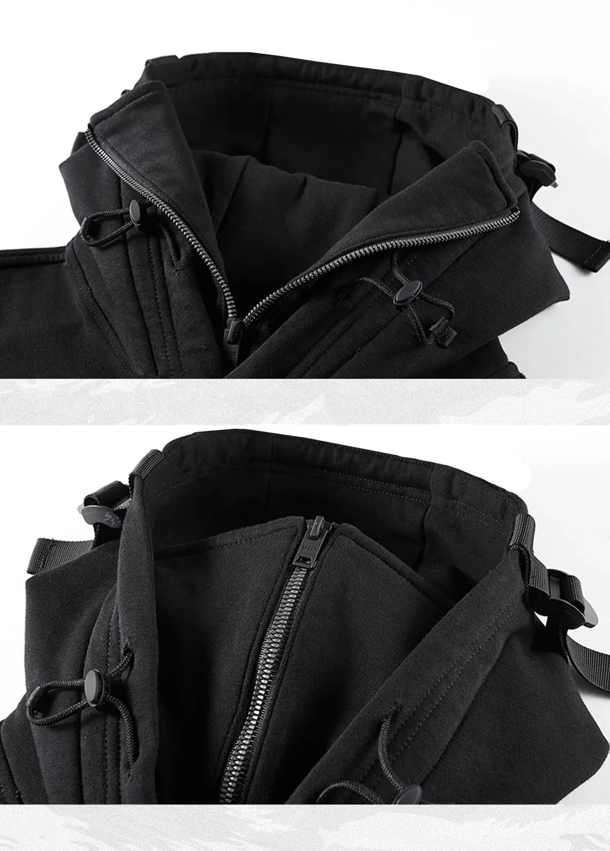 Streetwear Hoodies Harajuku Y2K Hip Hop Sweatshirts - High Neck Windproof Techwear Cargo Tops in Dark Black