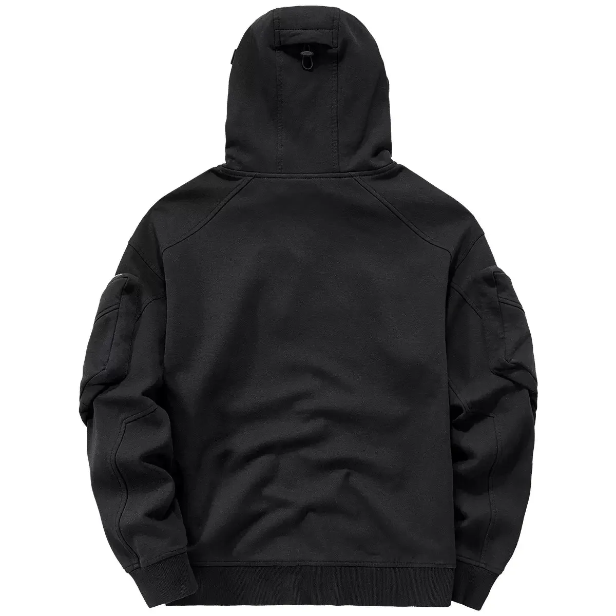 Streetwear Hoodies Harajuku Y2K Hip Hop Sweatshirts - High Neck Windproof Techwear Cargo Tops in Dark Black