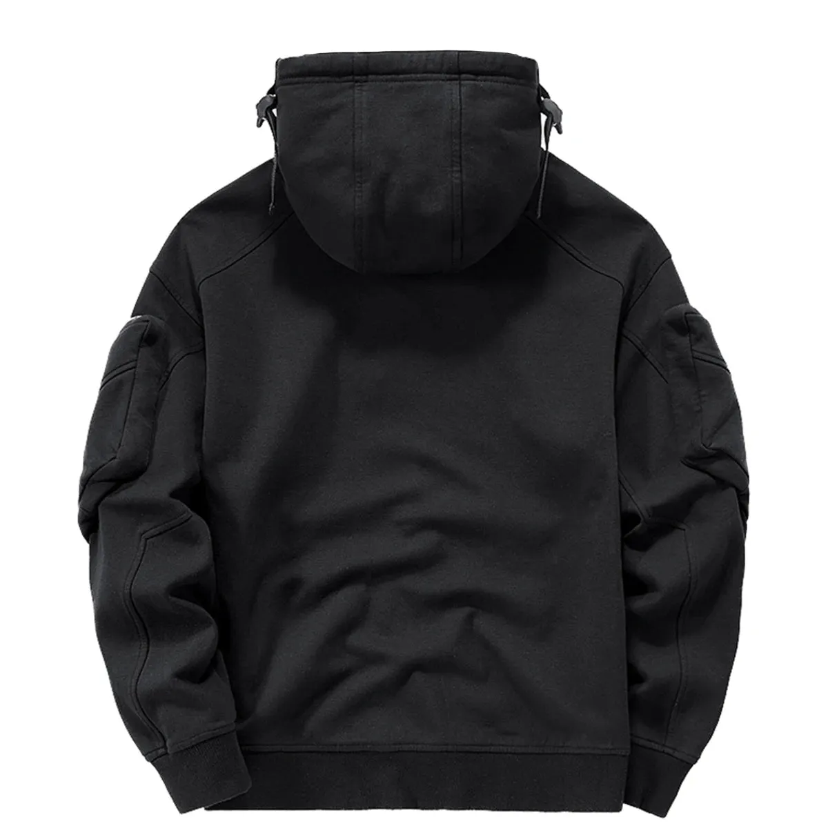 Streetwear Hoodies Harajuku Y2K Hip Hop Sweatshirts - High Neck Windproof Techwear Cargo Tops in Dark Black