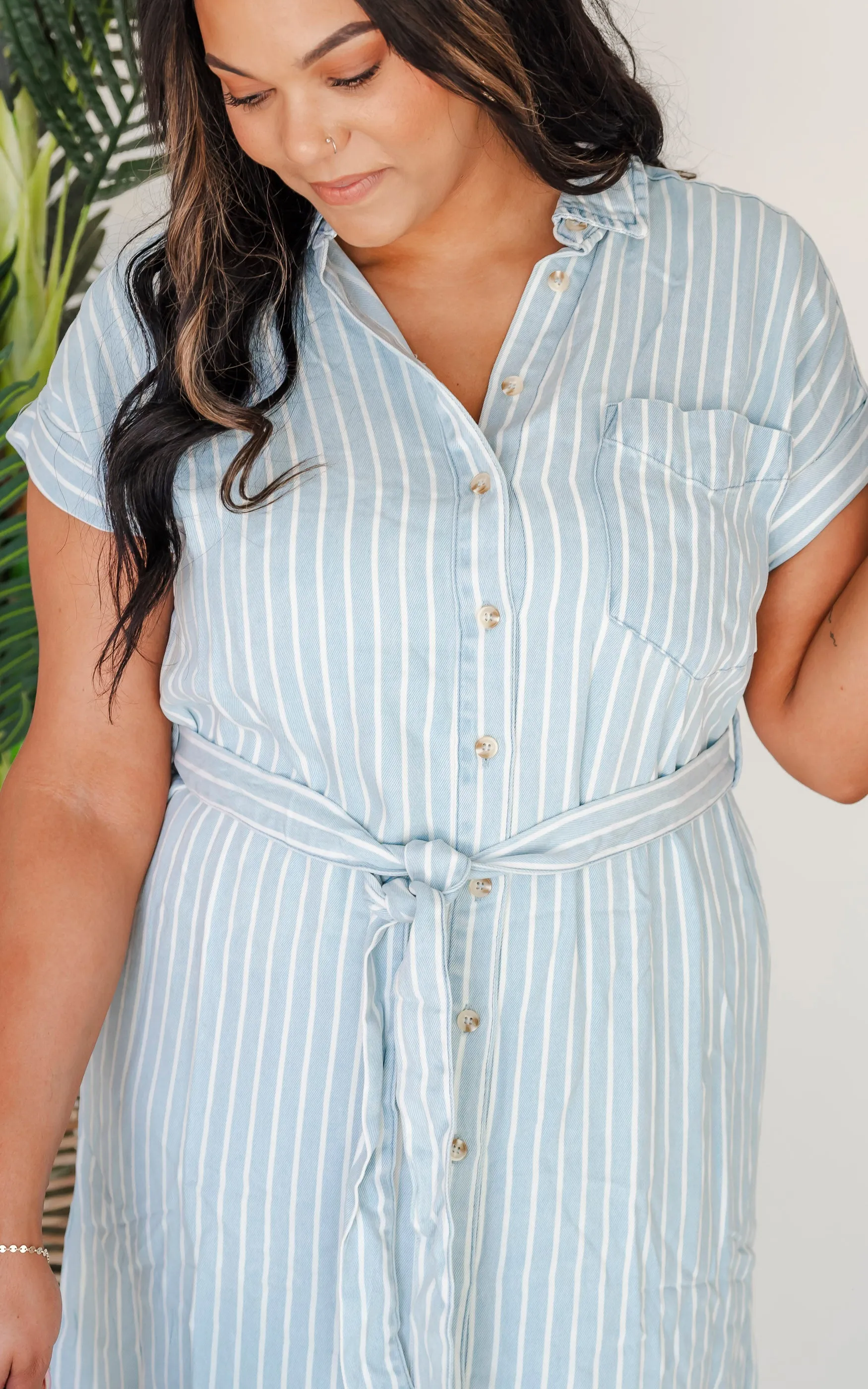 Stripe Button Down Midi Dress - Final Sale