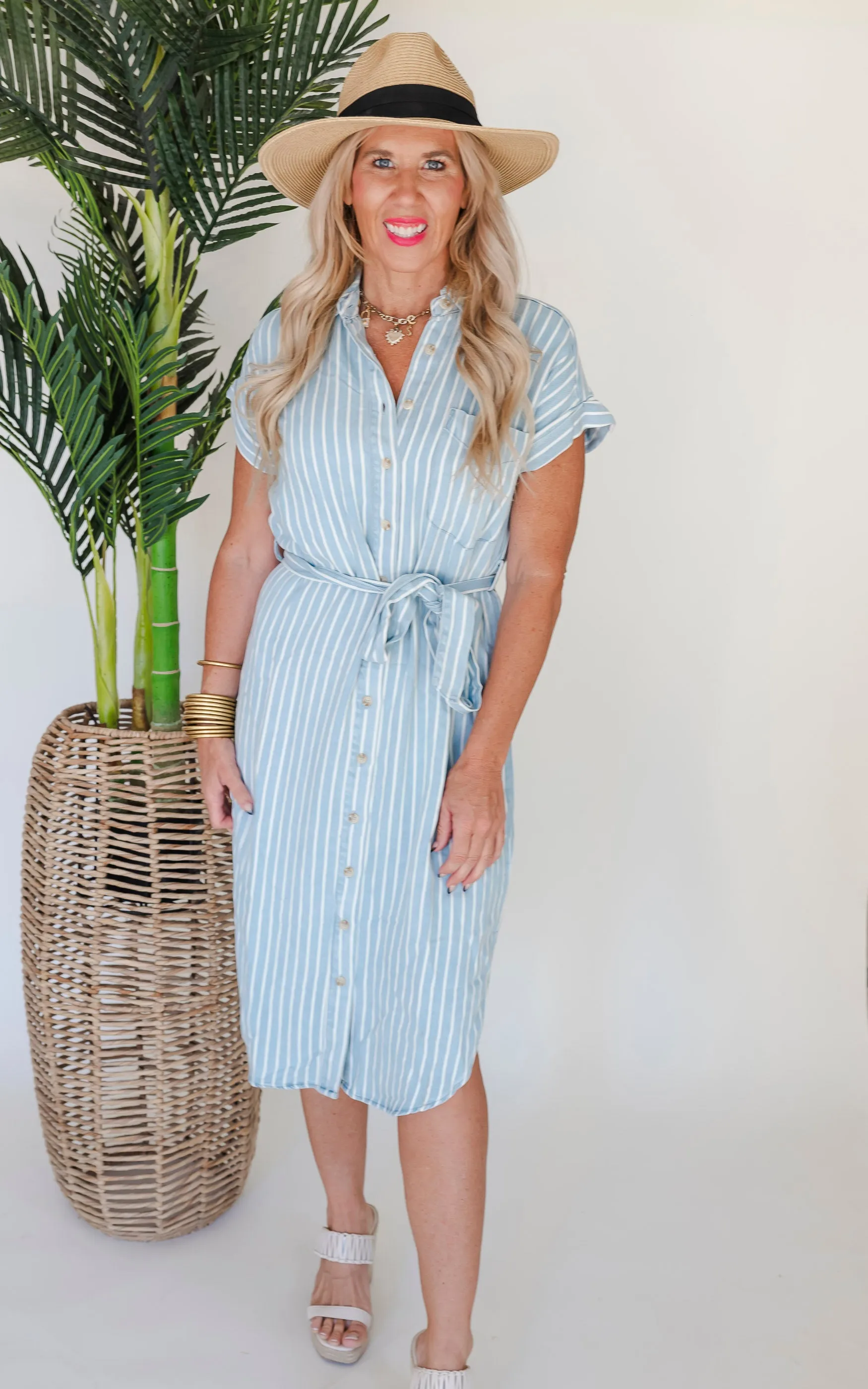 Stripe Button Down Midi Dress - Final Sale