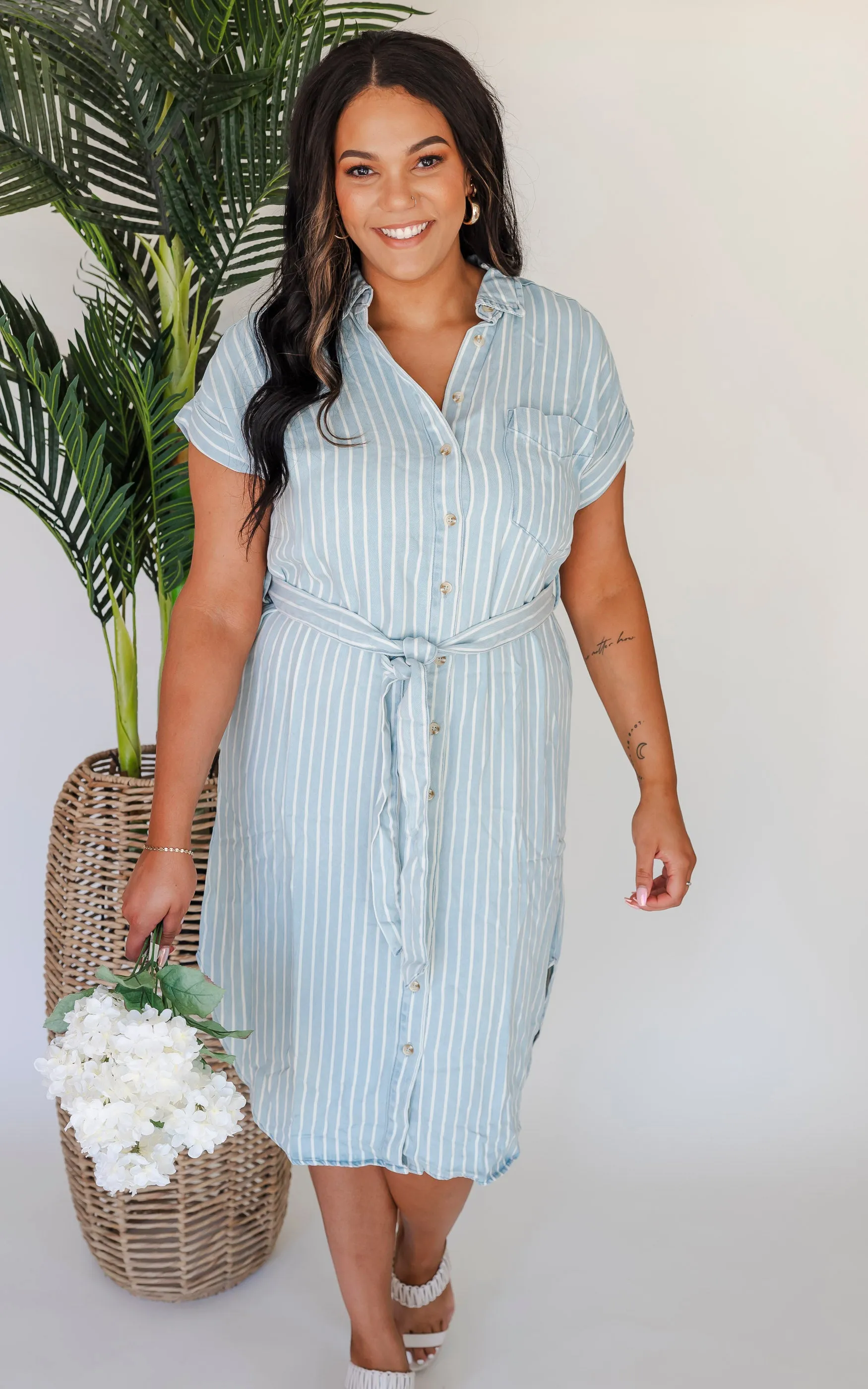 Stripe Button Down Midi Dress - Final Sale