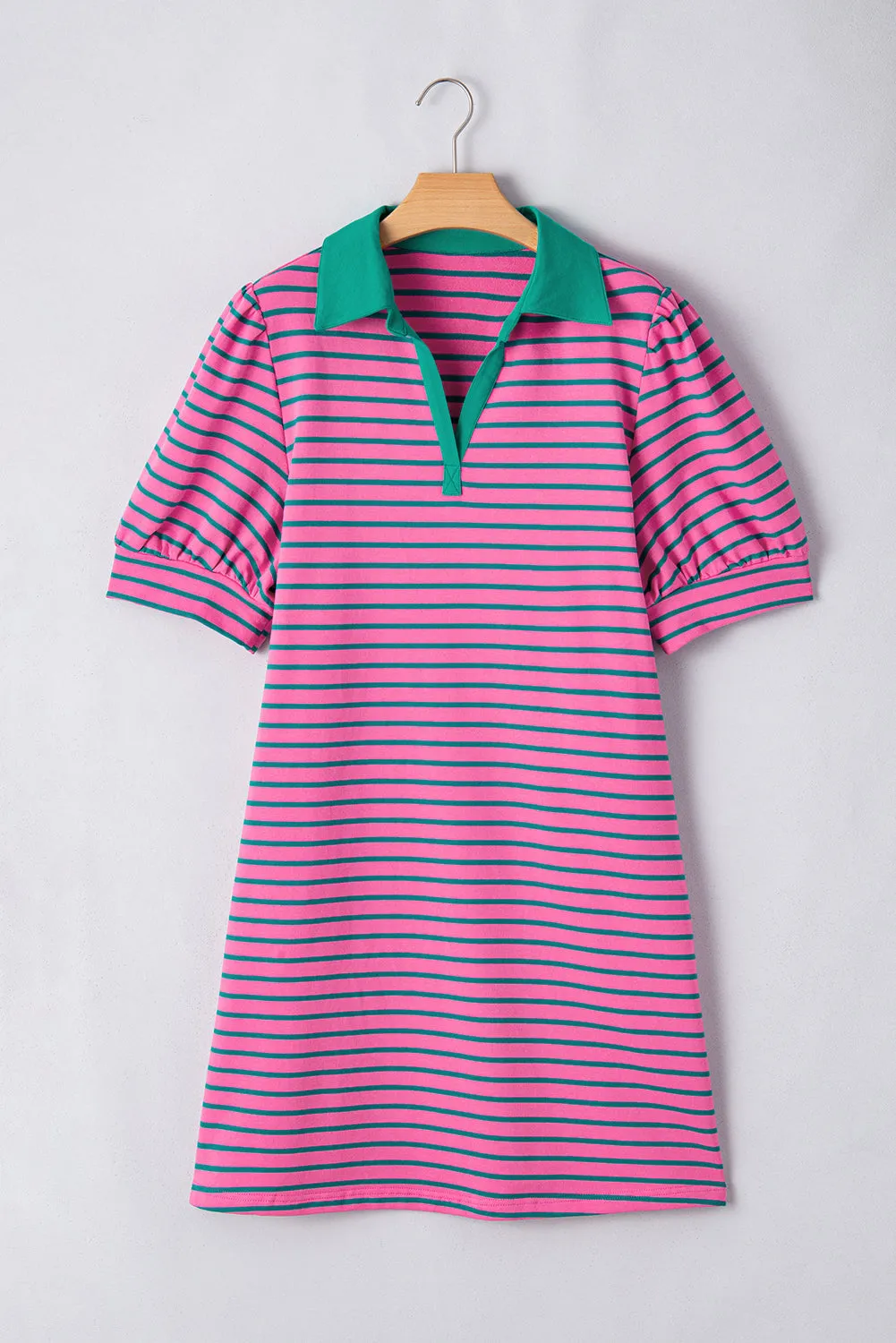 Stripe Pink Collar T Shirt Plus Size Dress
