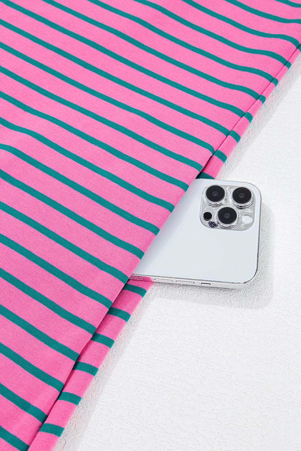 Stripe Pink Collar T Shirt Plus Size Dress