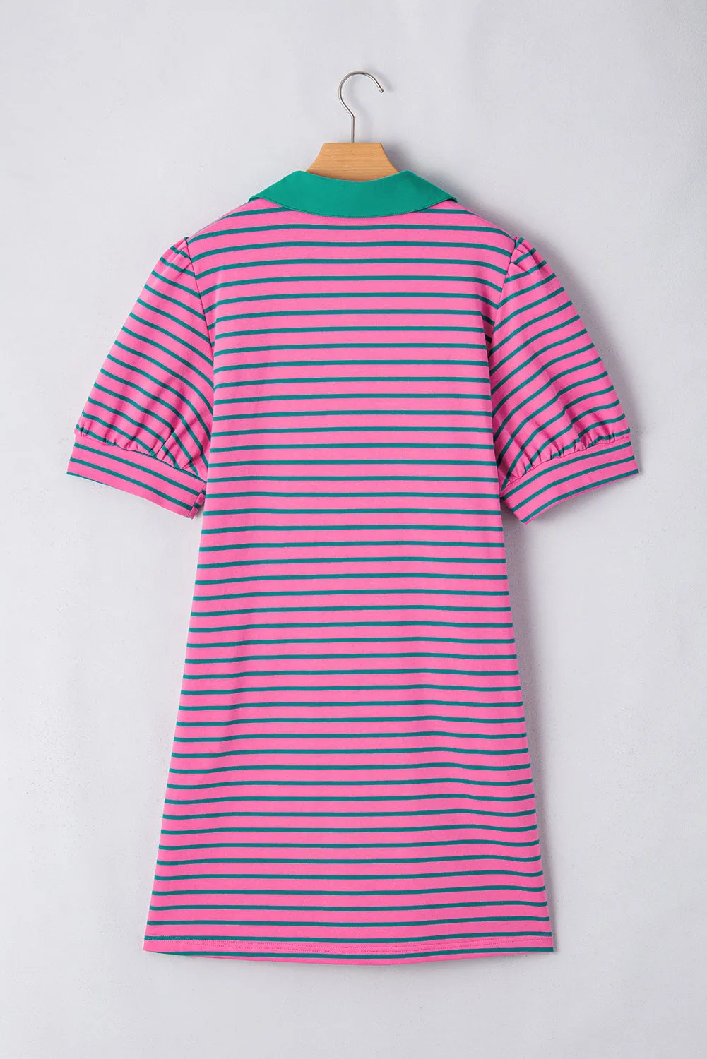 Stripe Pink Collar T Shirt Plus Size Dress