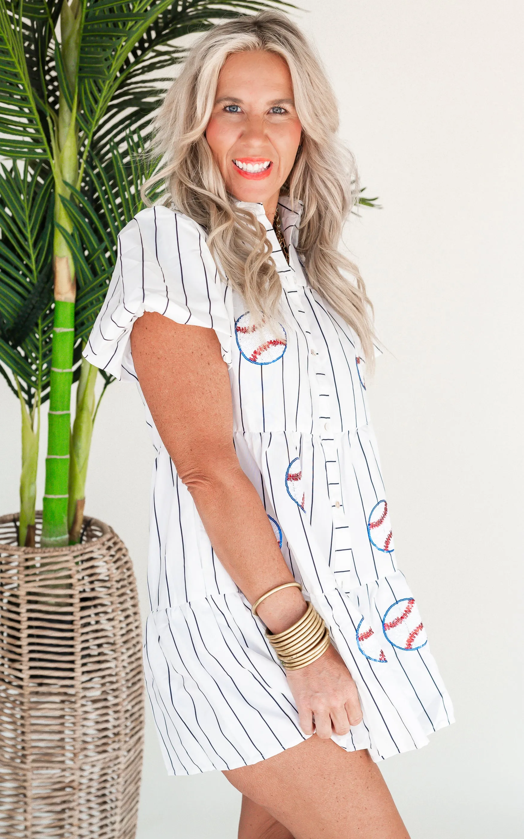 Striped Poplin Sequin Baseball Dress - Final Sale
