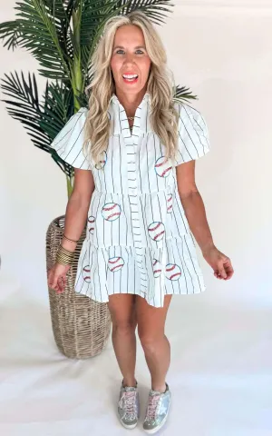 Striped Poplin Sequin Baseball Dress - Final Sale