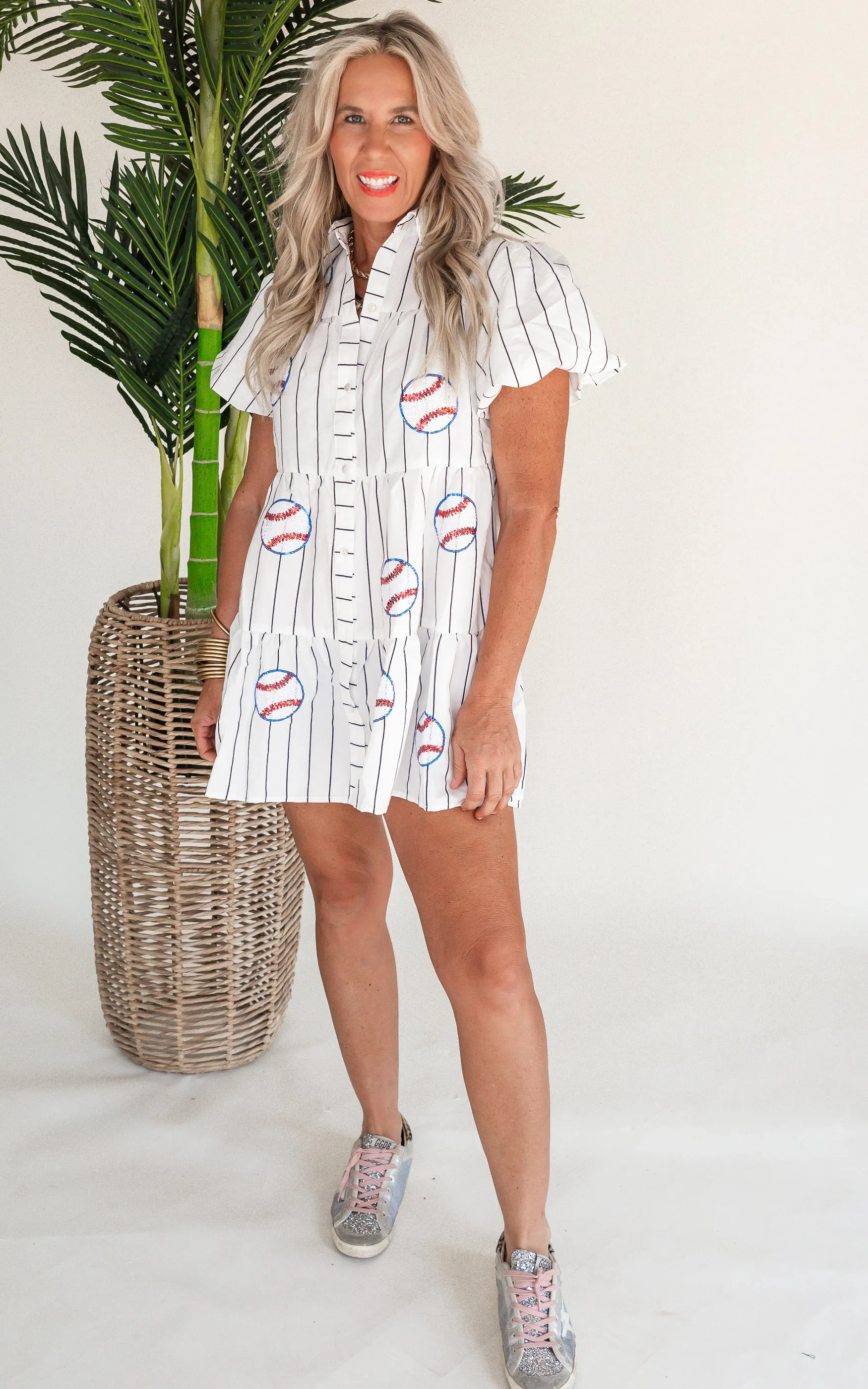 Striped Poplin Sequin Baseball Dress - Final Sale