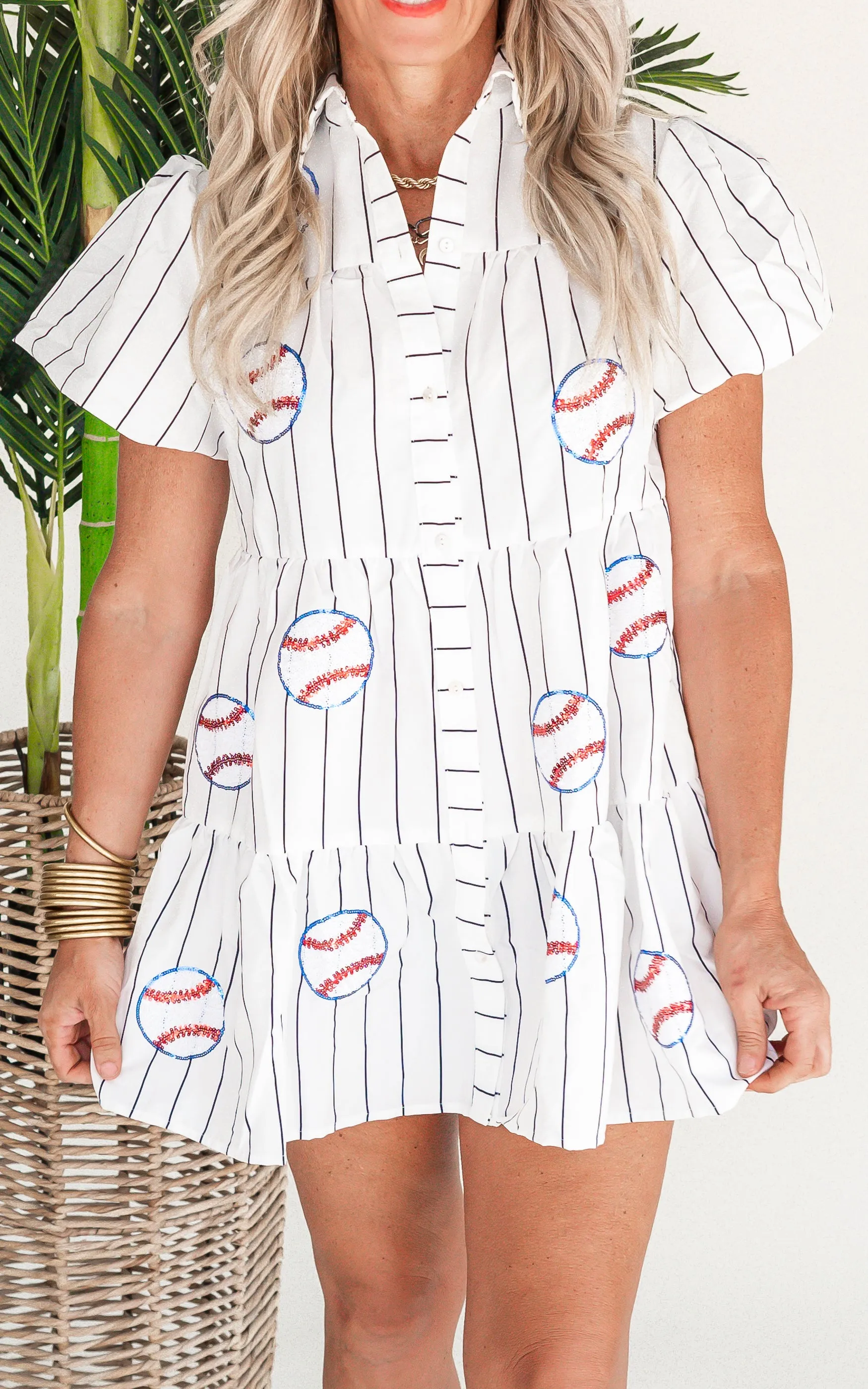 Striped Poplin Sequin Baseball Dress - Final Sale