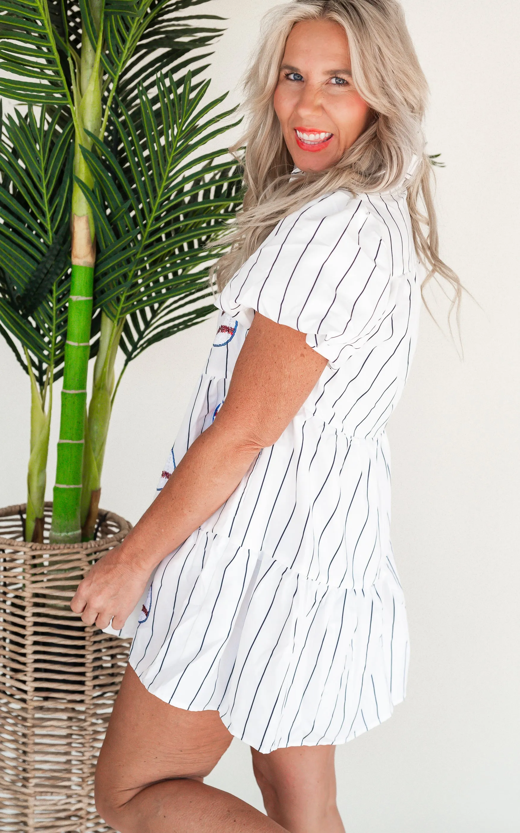 Striped Poplin Sequin Baseball Dress - Final Sale