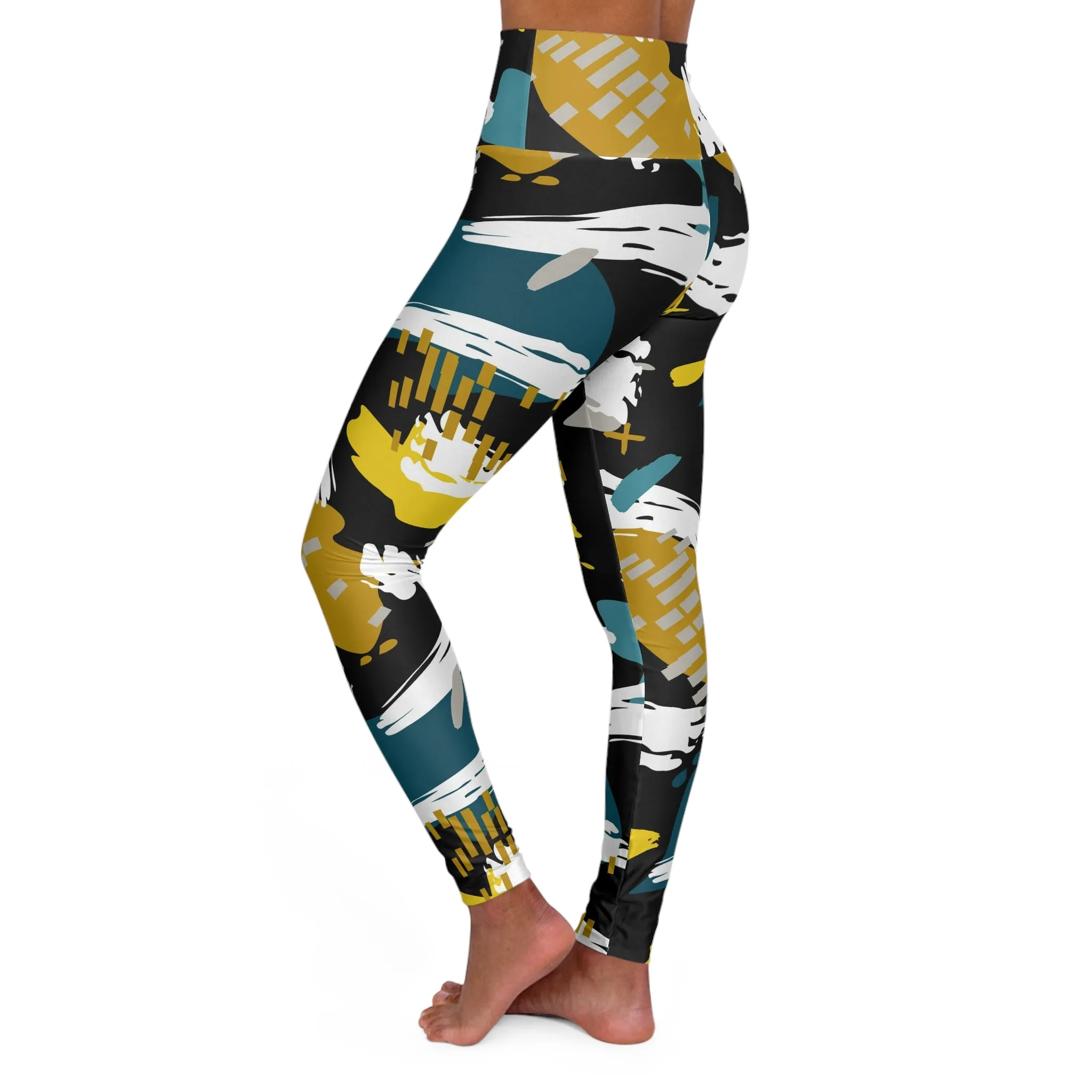 Stylish High Waisted Yoga Leggings - Abstract Art Design for Fitness and Wellness