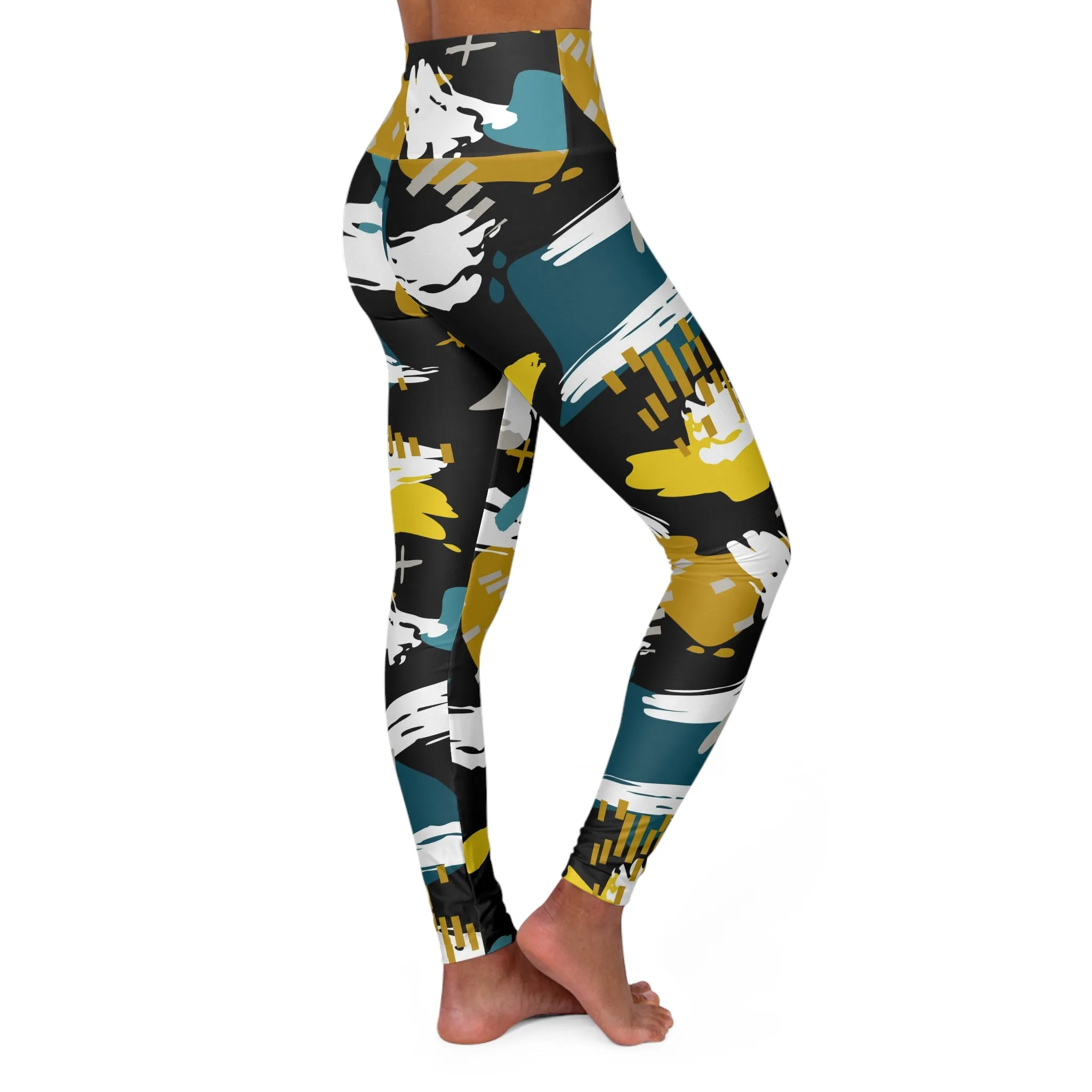 Stylish High Waisted Yoga Leggings - Abstract Art Design for Fitness and Wellness