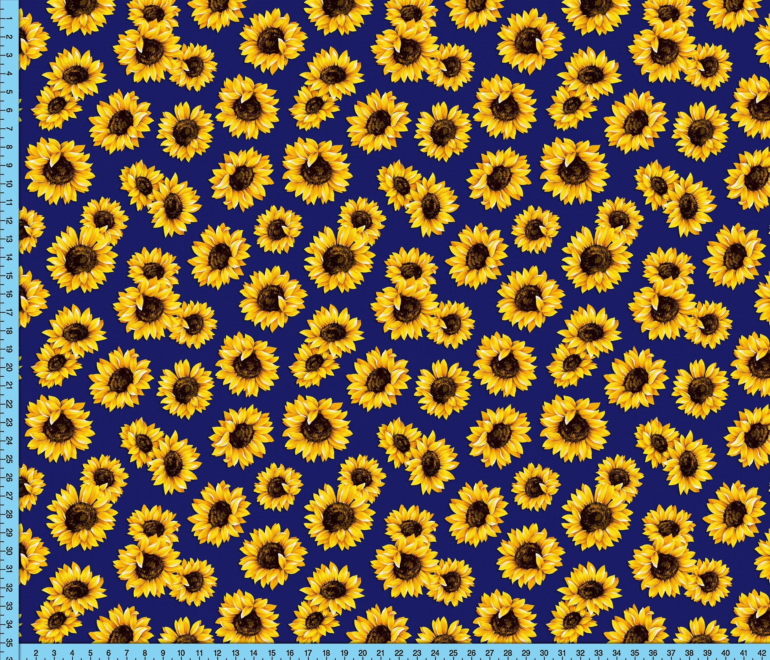 Sunflower Fabric Printed By the Yard on your choice of fabrics, Dark Blue Background,