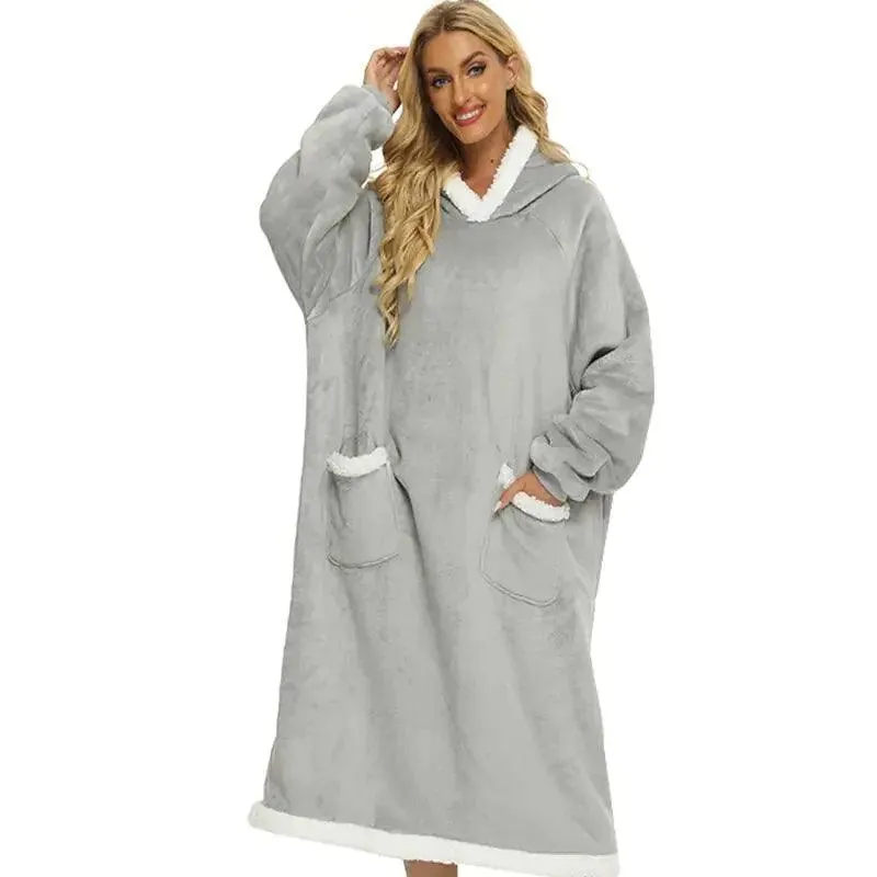 Super Long Flannel Blanket with Sleeves Winter Hoodies