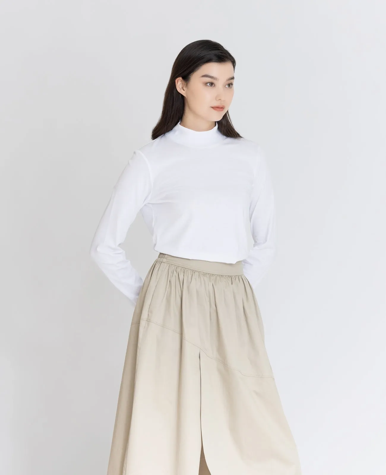 Supima High Neck Long Sleeve Tee