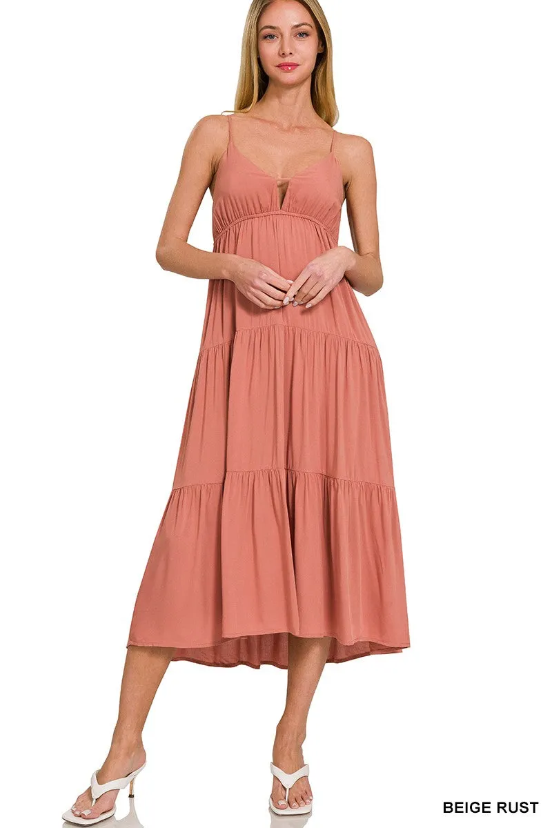 Sweetheart Neckline Tiered Cami Midi Dress - Final Sale