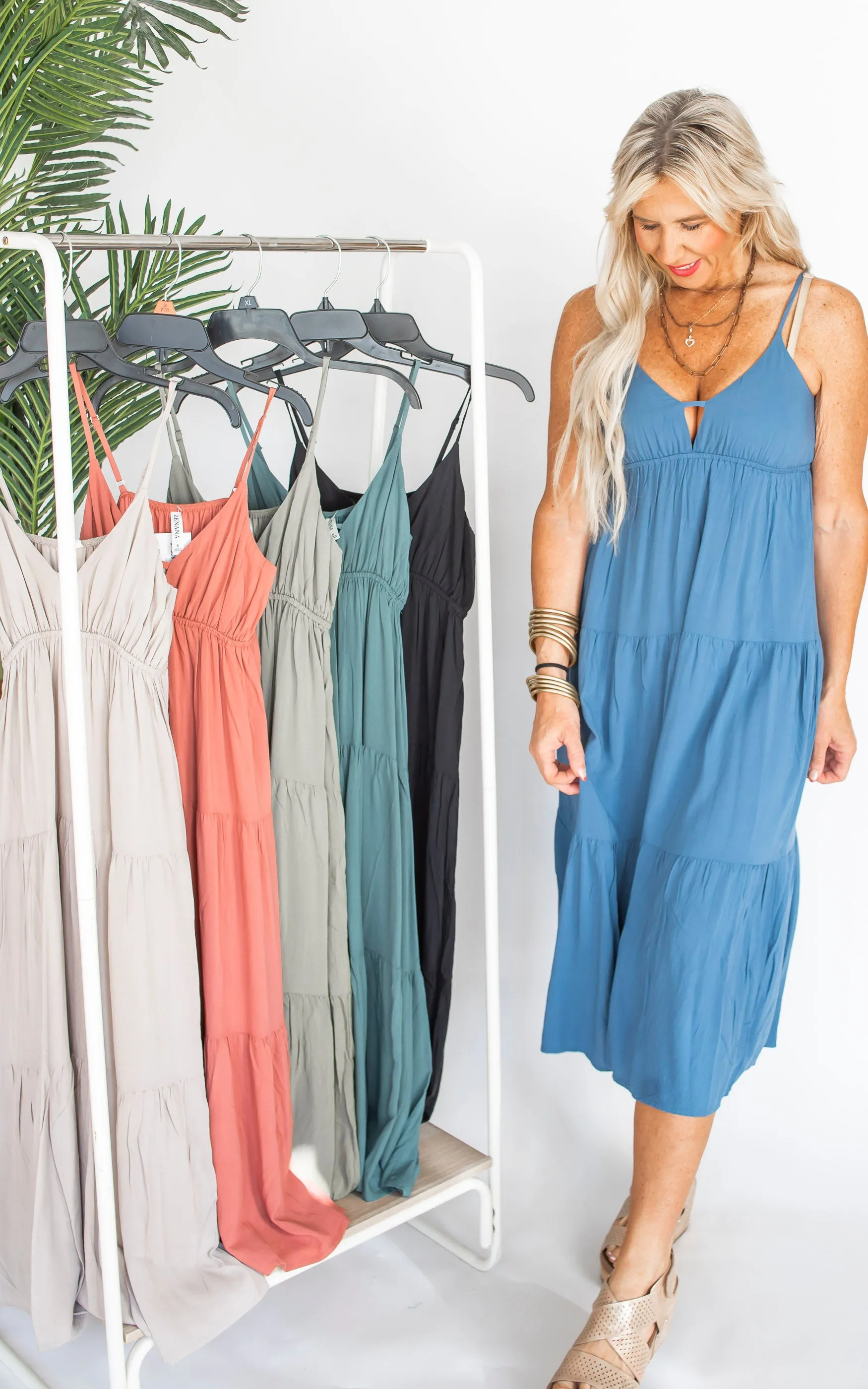 Sweetheart Neckline Tiered Cami Midi Dress - Final Sale