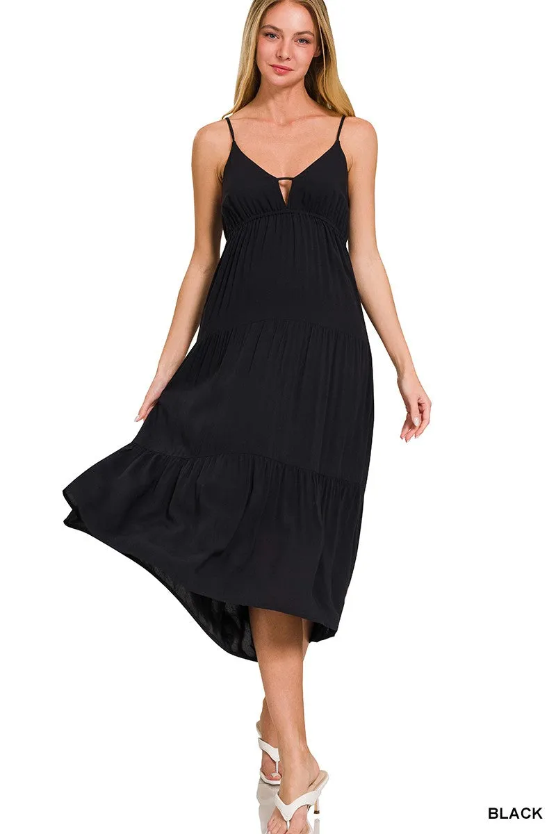 Sweetheart Neckline Tiered Cami Midi Dress - Final Sale