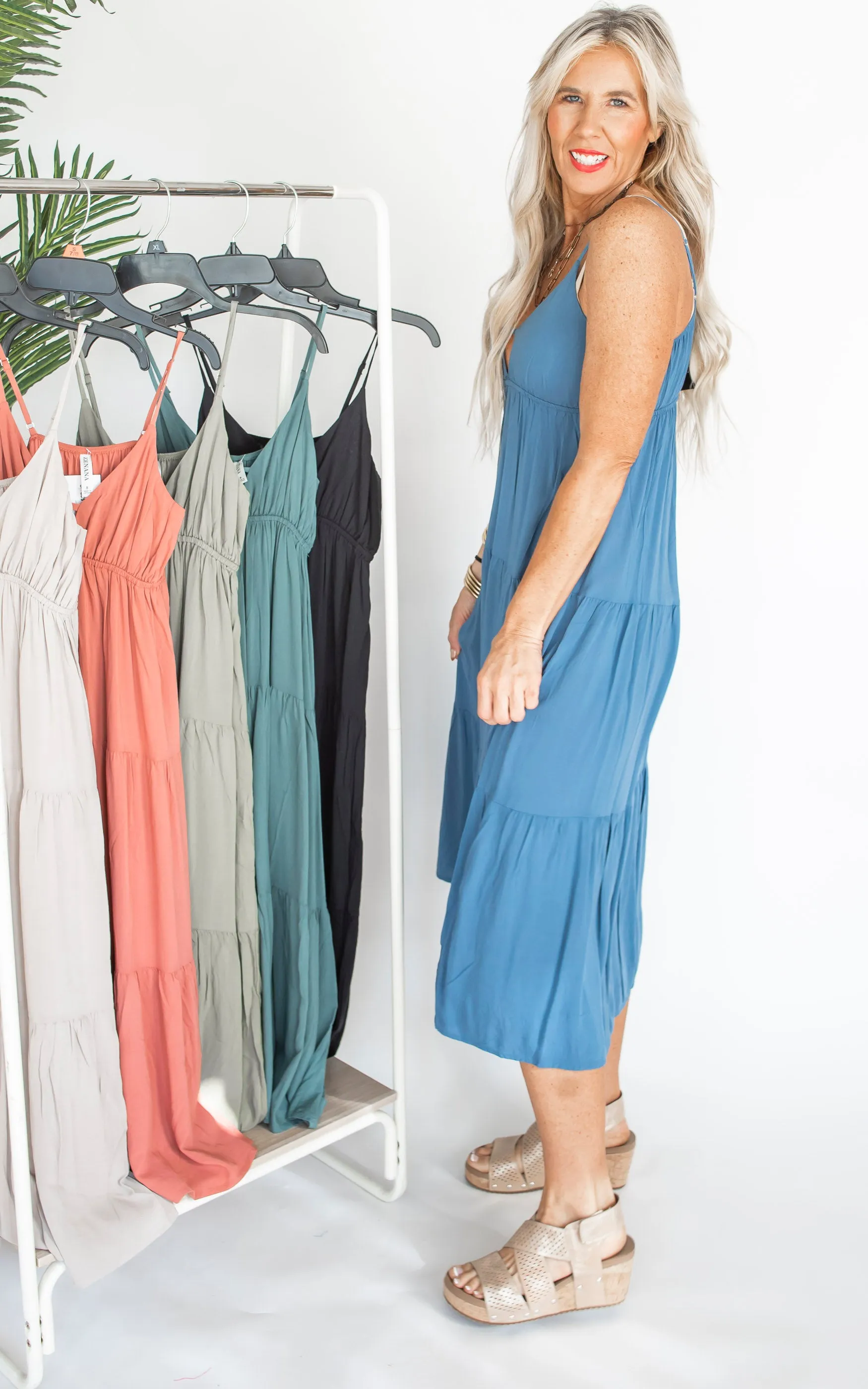 Sweetheart Neckline Tiered Cami Midi Dress - Final Sale