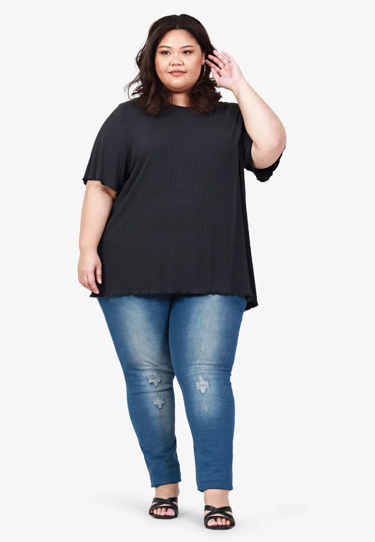 Tia Short Sleeve Ribbed Top - Brown