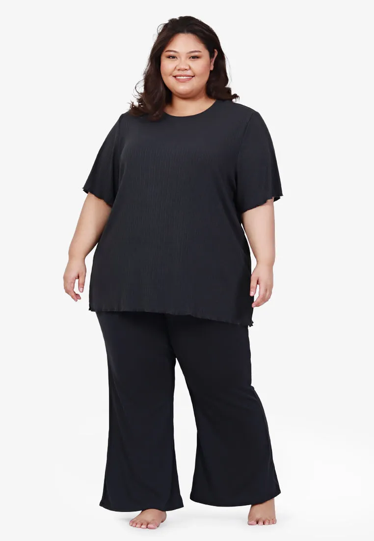 Tia Short Sleeve Ribbed Top - Brown
