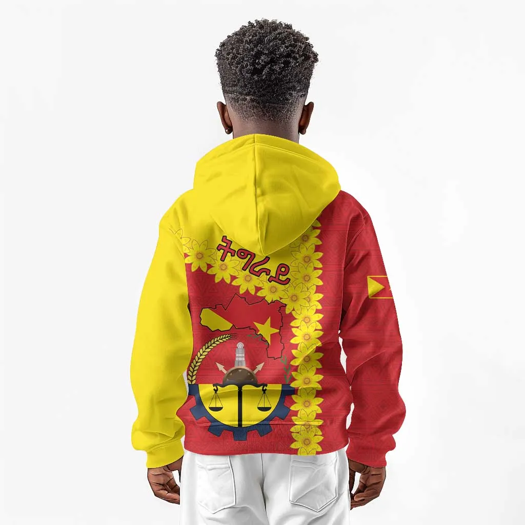 Tigray Ethiopia Kid Hoodie Tigray Seal With Flag Map - African Pattern LT15