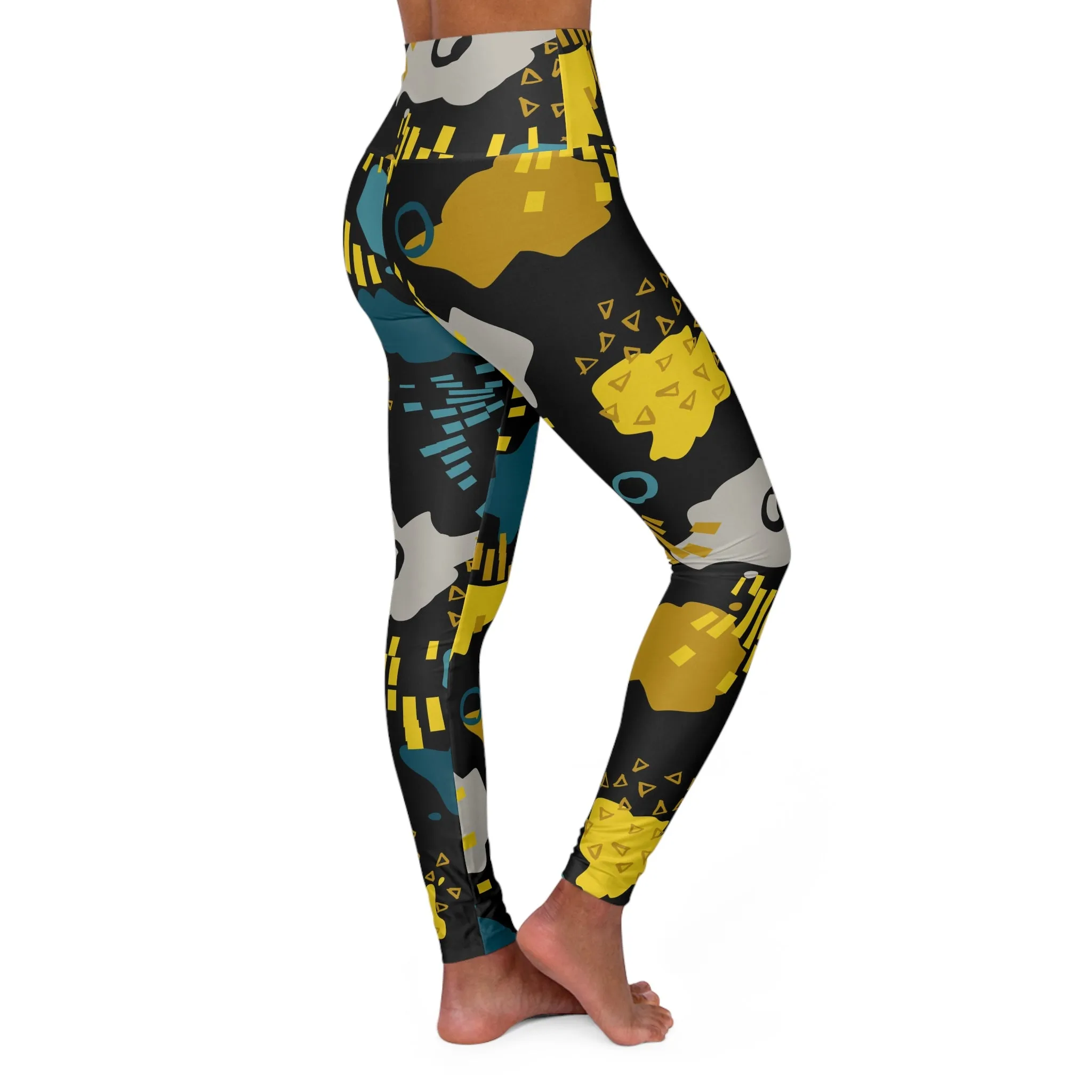 Trendy High Waisted Yoga Leggings - Abstract Design for Fitness Enthusiasts