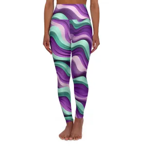 Trendy High Waisted Yoga Leggings - Vibrant Abstract Waves Design