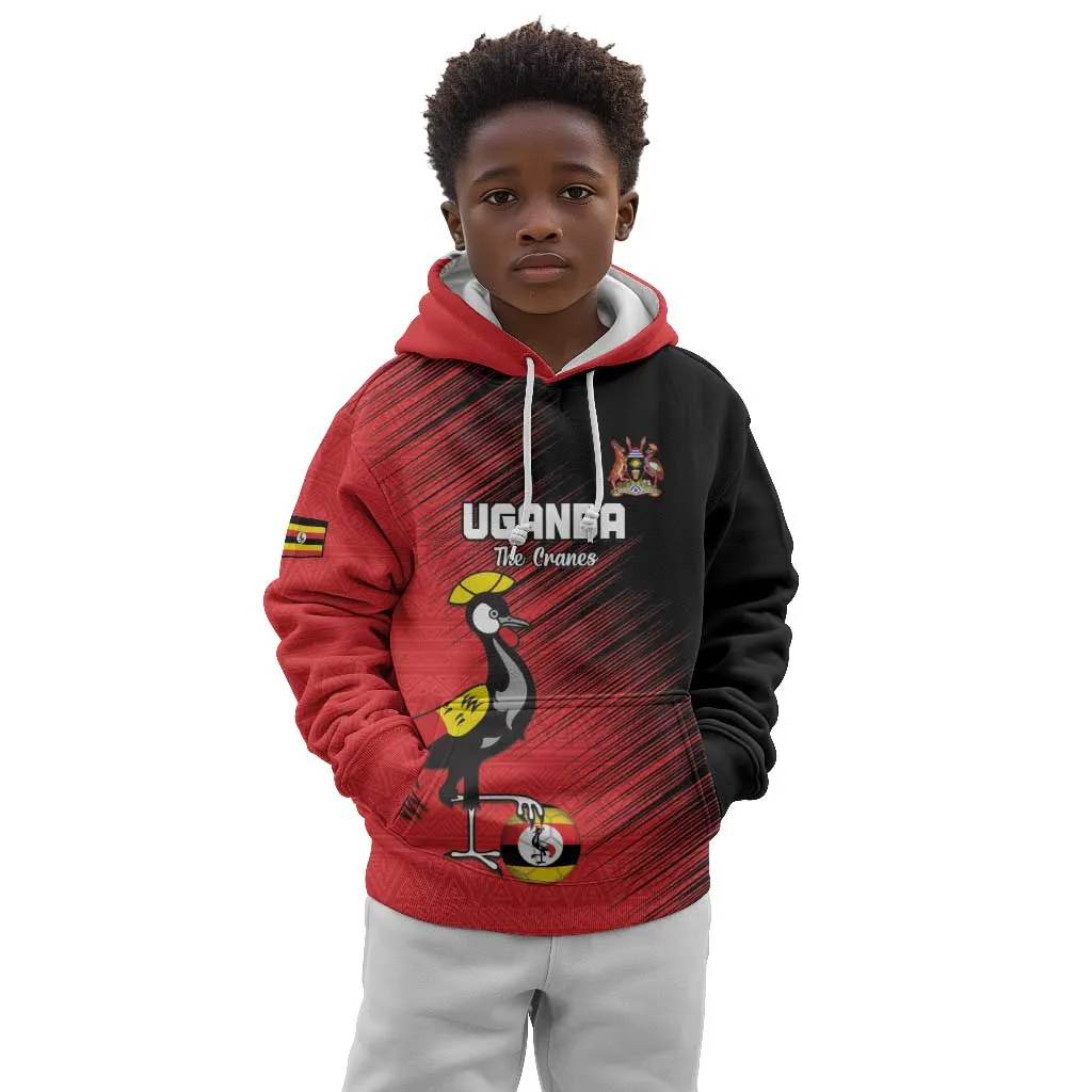 Uganda Football Custom Kid Hoodie African Pattern Mix Grunge Style - Red Color LT15
