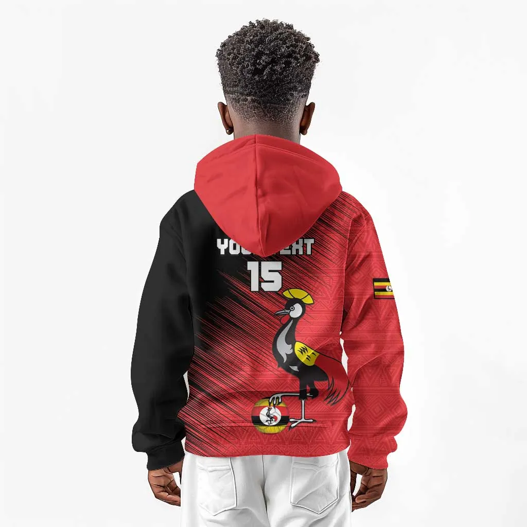 Uganda Football Custom Kid Hoodie African Pattern Mix Grunge Style - Red Color LT15