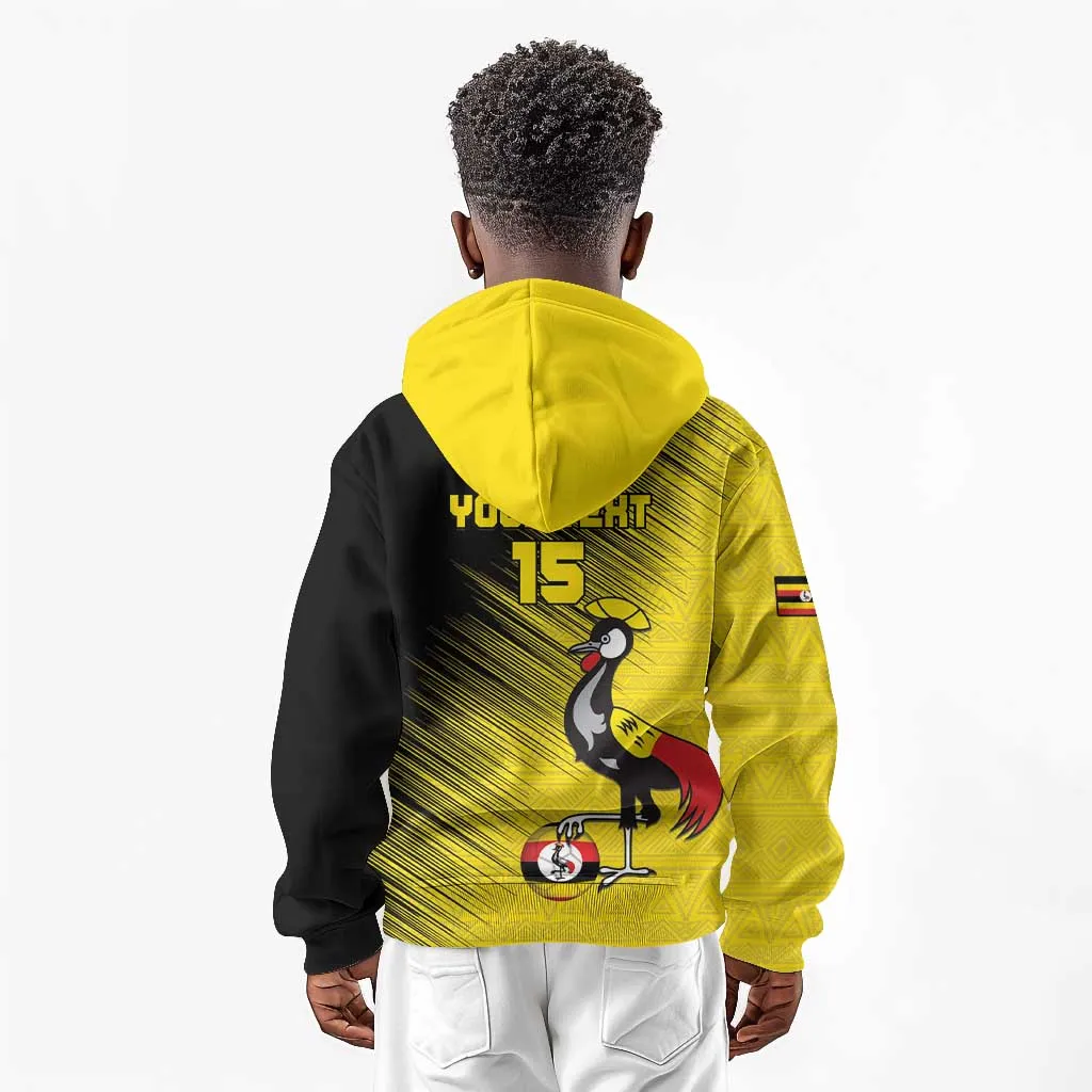 Uganda Football Custom Kid Hoodie African Pattern Mix Grunge Style - Yellow Color LT15