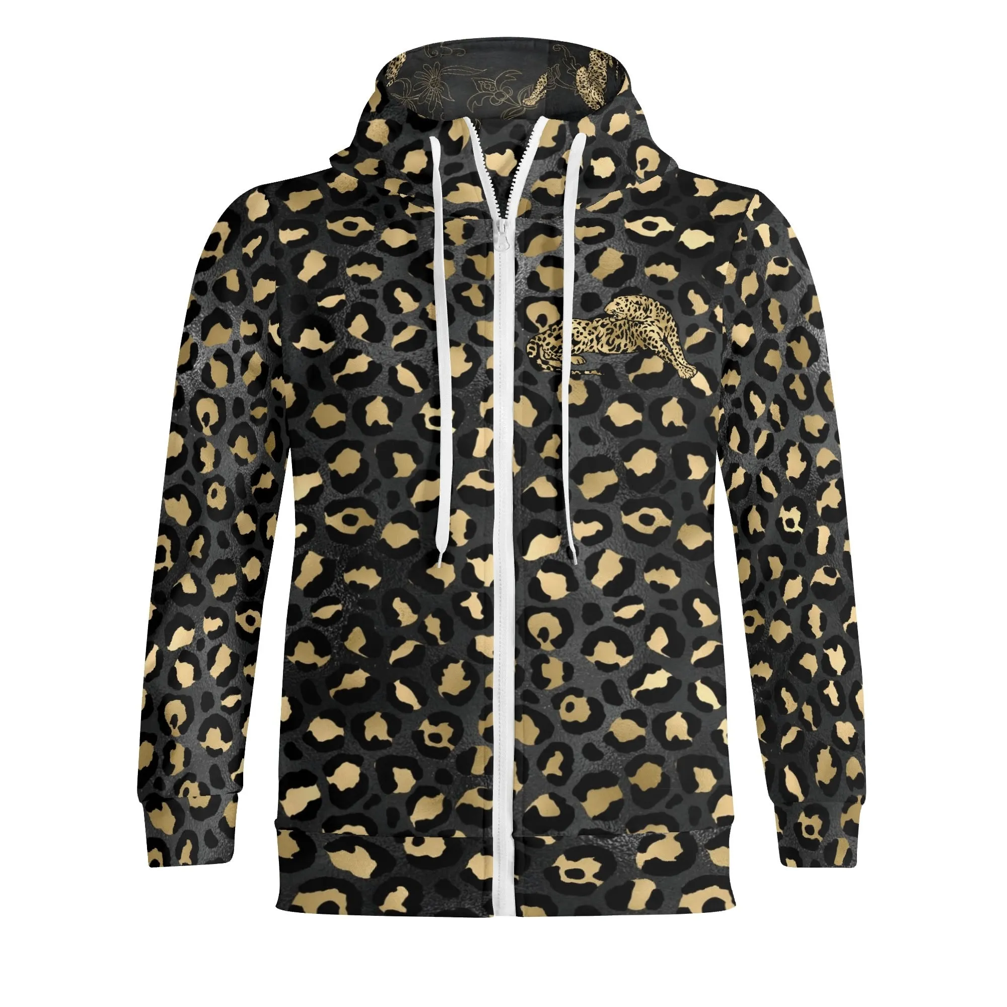 Unisex Gold Leopard Print Pattern Majestic Graphic Zipup Hoodie