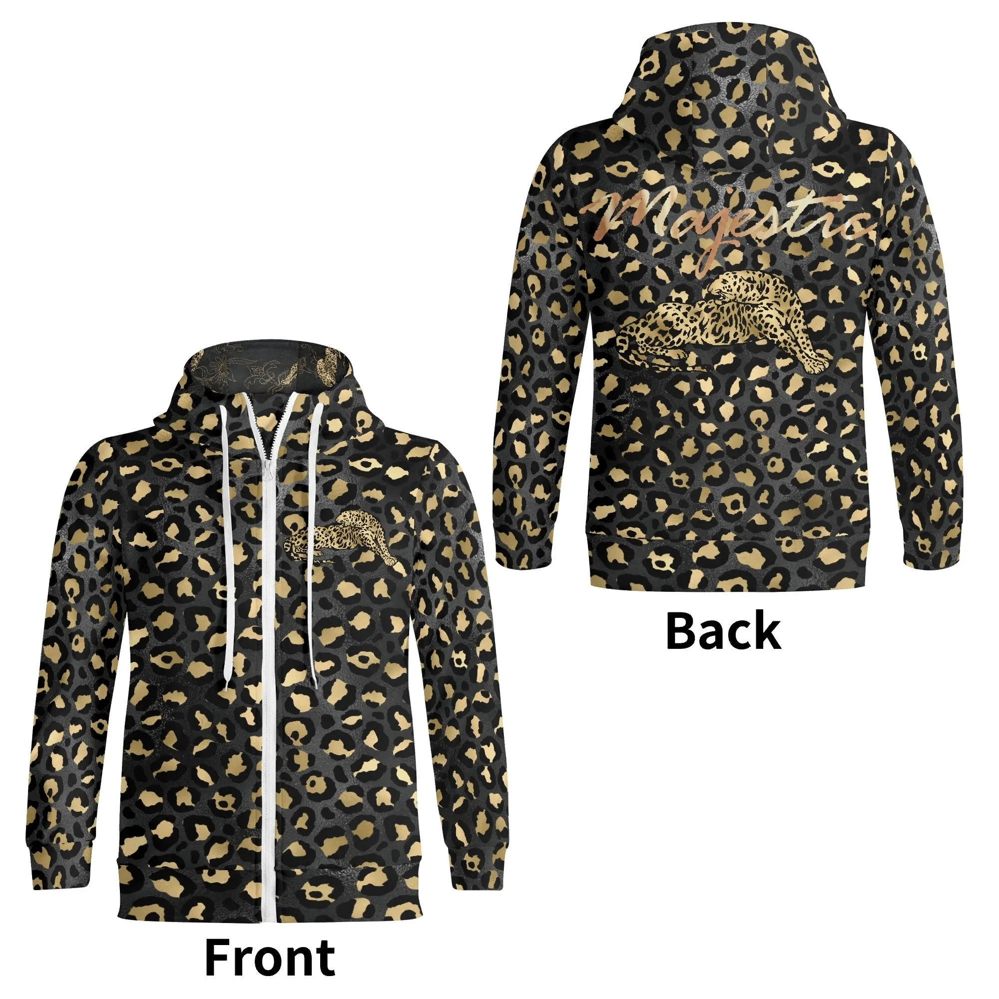 Unisex Gold Leopard Print Pattern Majestic Graphic Zipup Hoodie