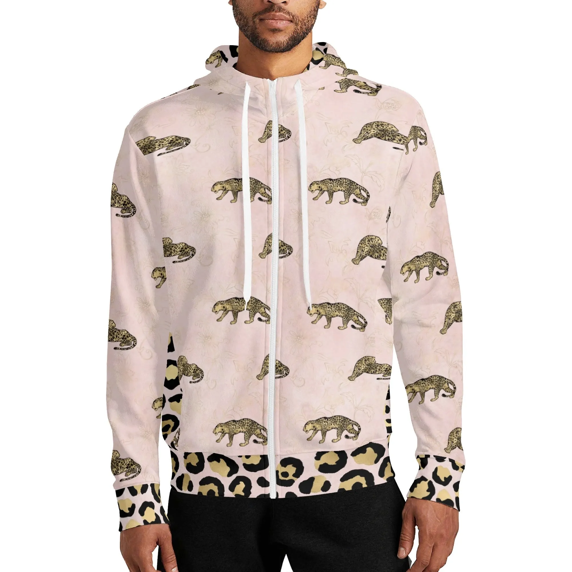 Unisex Gold Leopard Print Pattern Majestic Graphic Zipup Hoodie