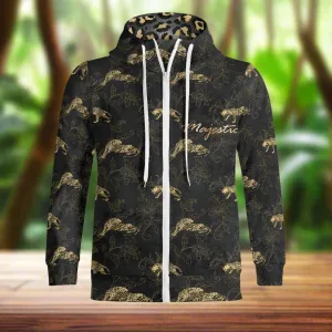 Unisex Gold Leopard Print Pattern Majestic Graphic Zipup Hoodie