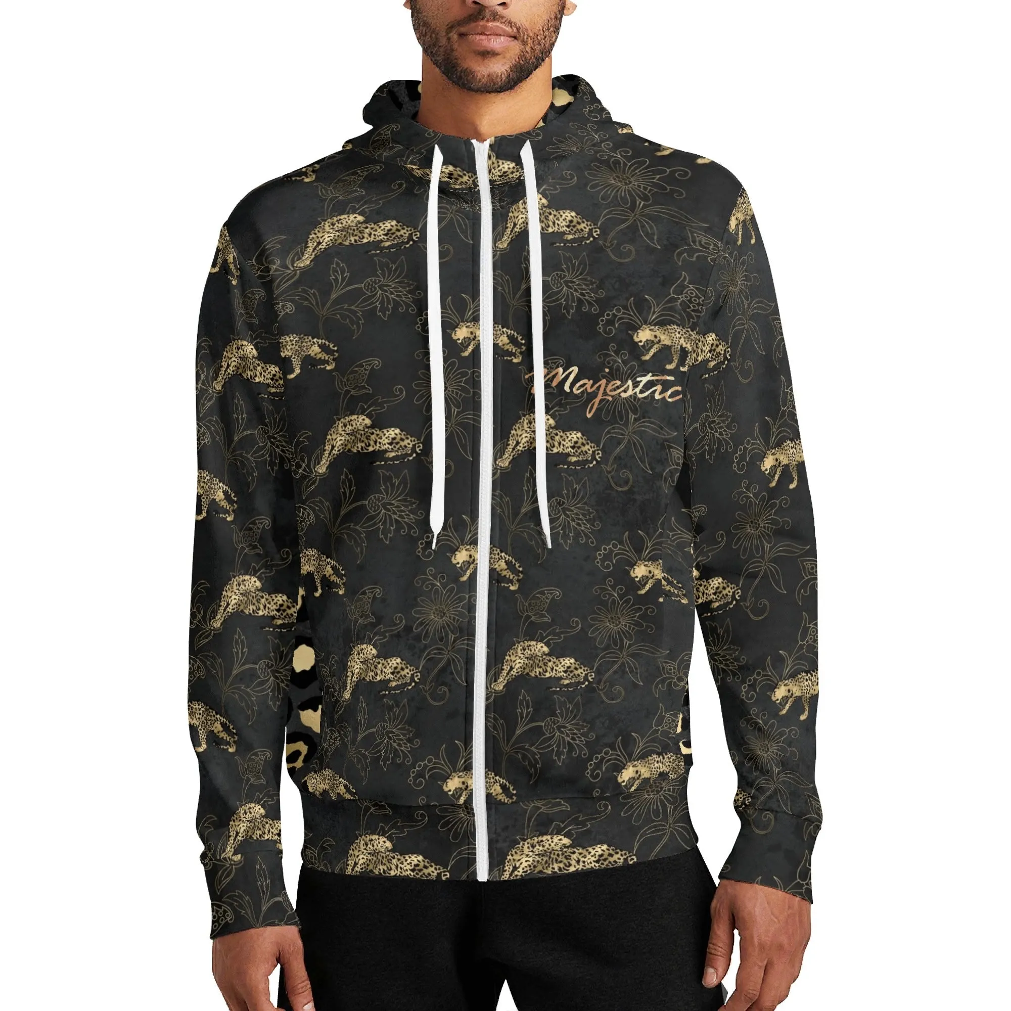 Unisex Gold Leopard Print Pattern Majestic Graphic Zipup Hoodie
