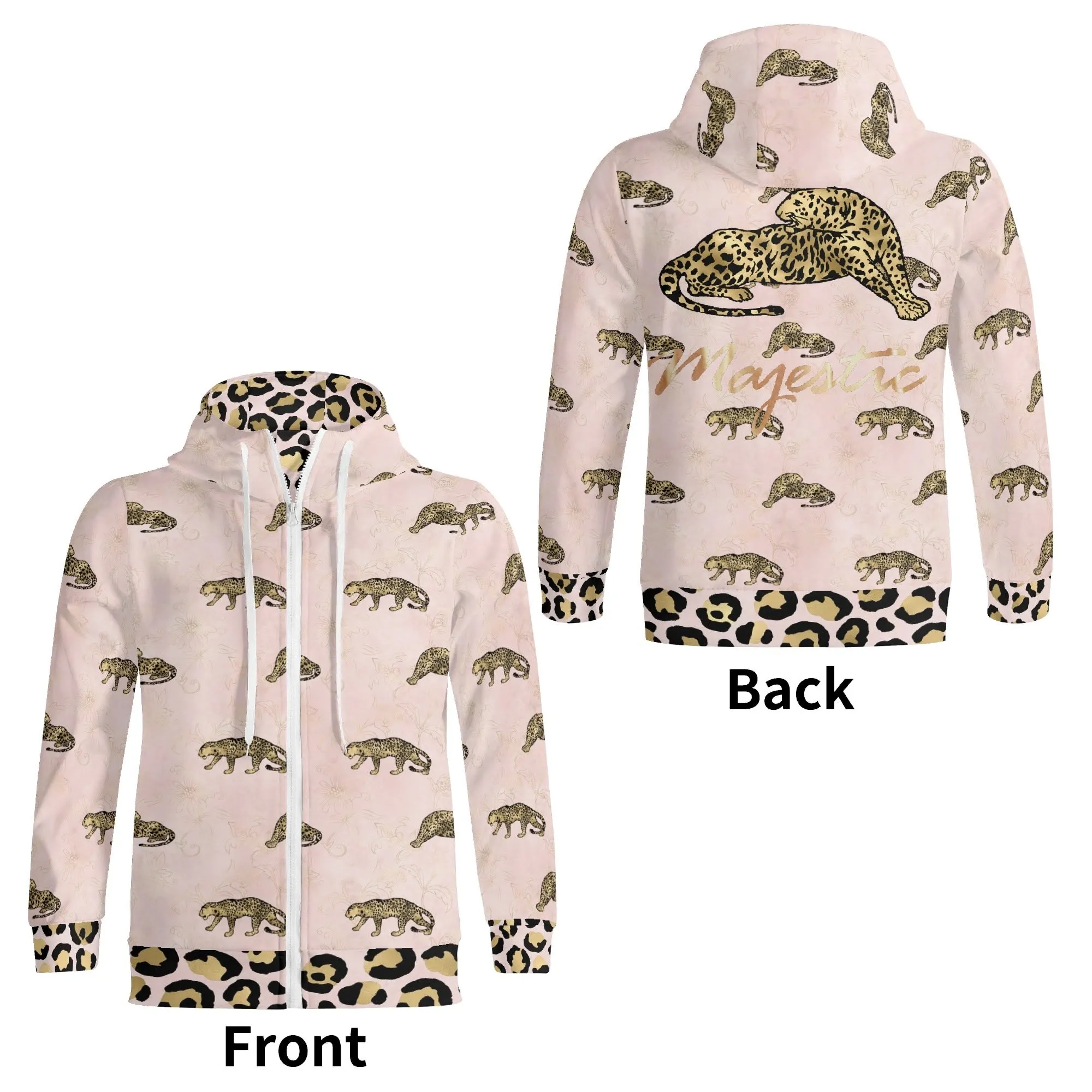 Unisex Gold Leopard Print Pattern Majestic Graphic Zipup Hoodie