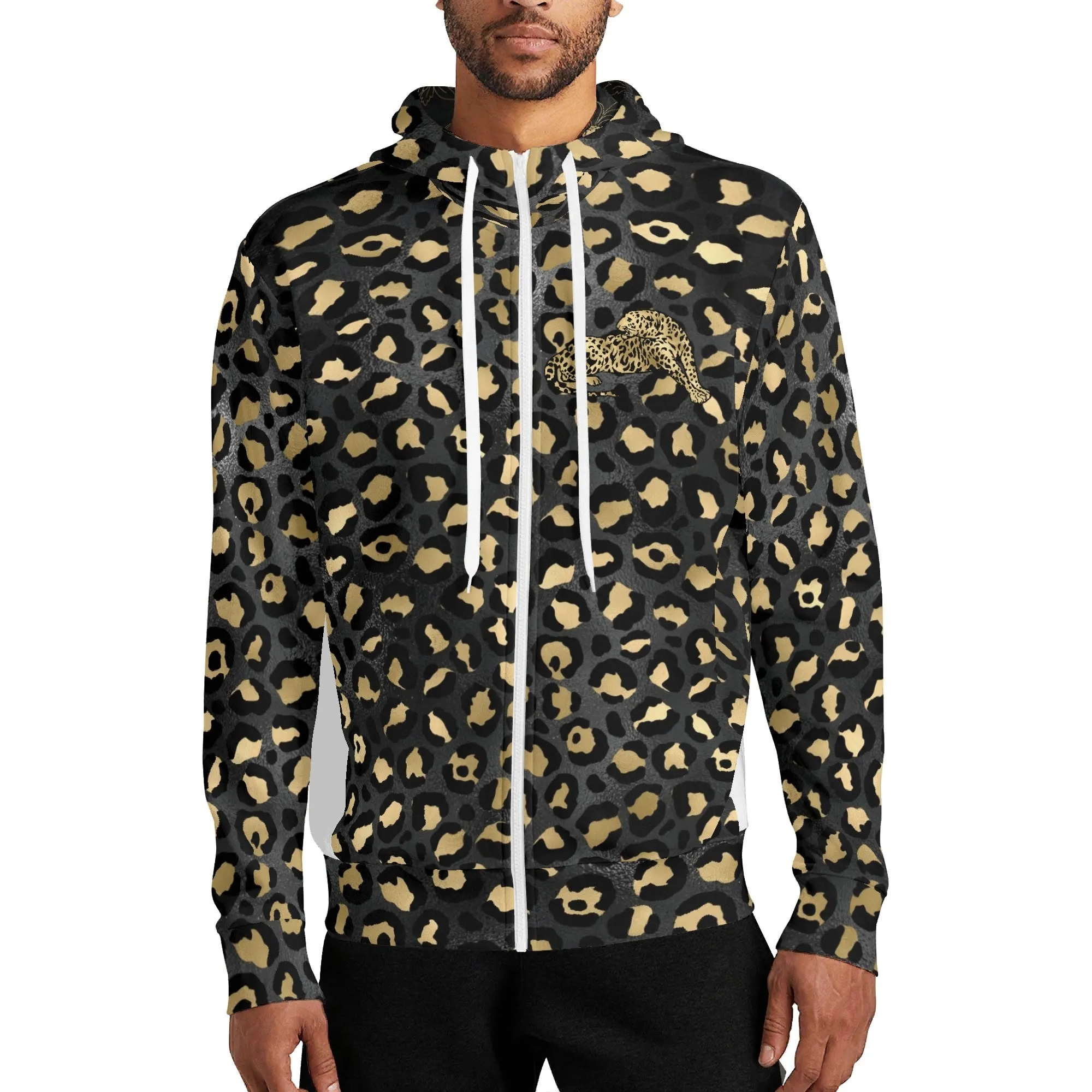 Unisex Gold Leopard Print Pattern Majestic Graphic Zipup Hoodie