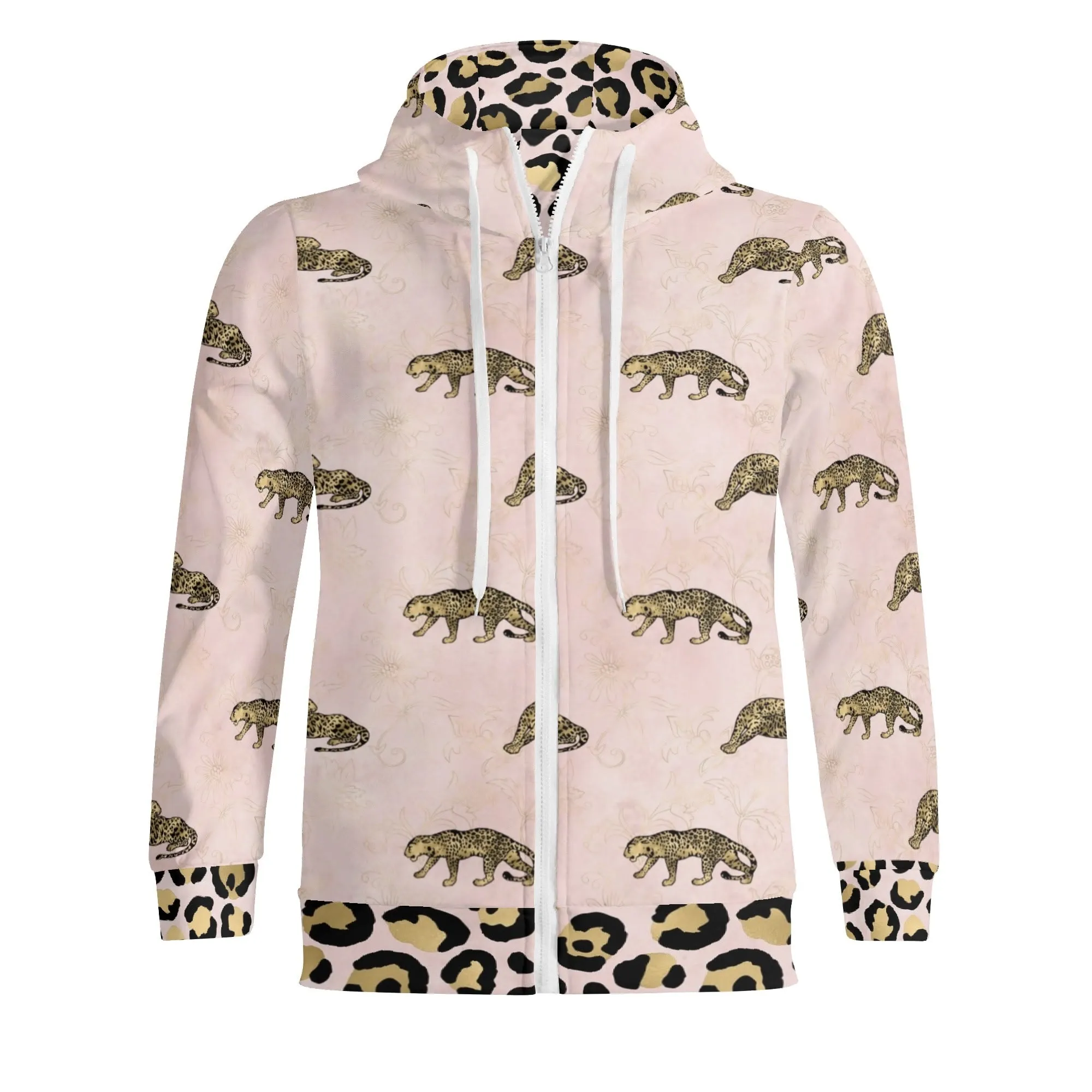 Unisex Gold Leopard Print Pattern Majestic Graphic Zipup Hoodie