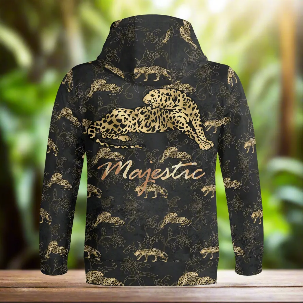 Unisex Gold Leopard Print Pattern Majestic Graphic Zipup Hoodie