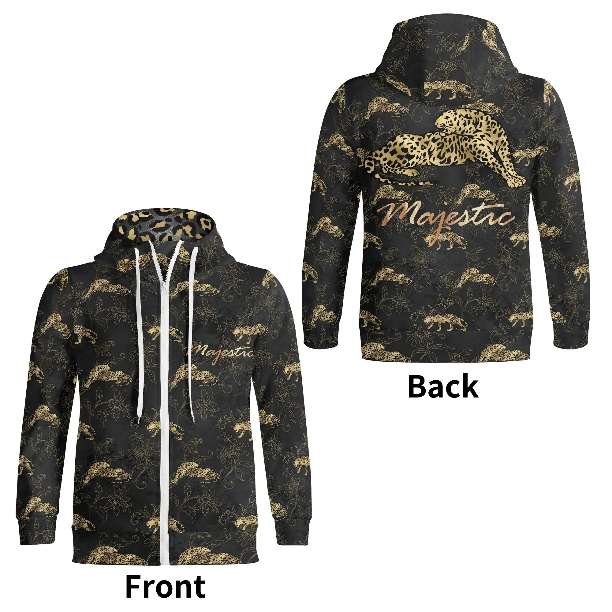 Unisex Gold Leopard Print Pattern Majestic Graphic Zipup Hoodie