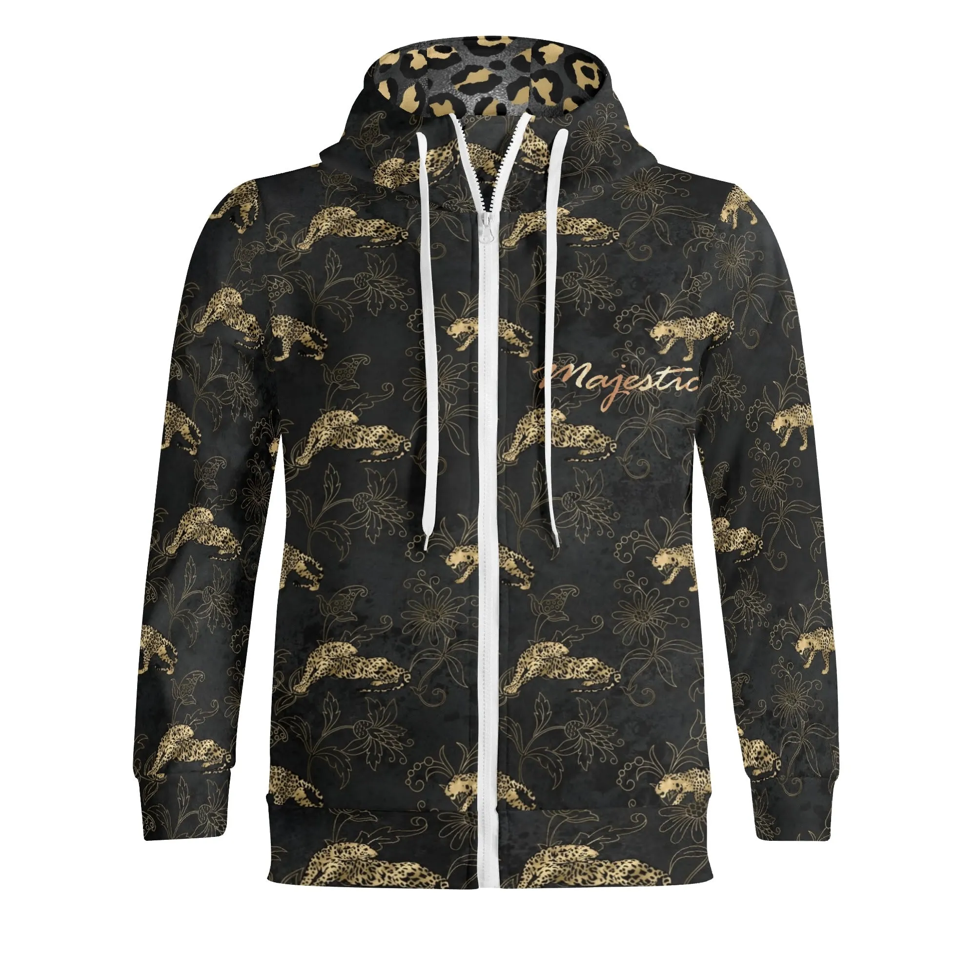 Unisex Gold Leopard Print Pattern Majestic Graphic Zipup Hoodie