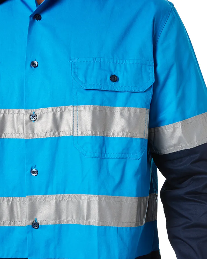 Vented Open Front LW LS Shirt Taped - Blue/Navy
