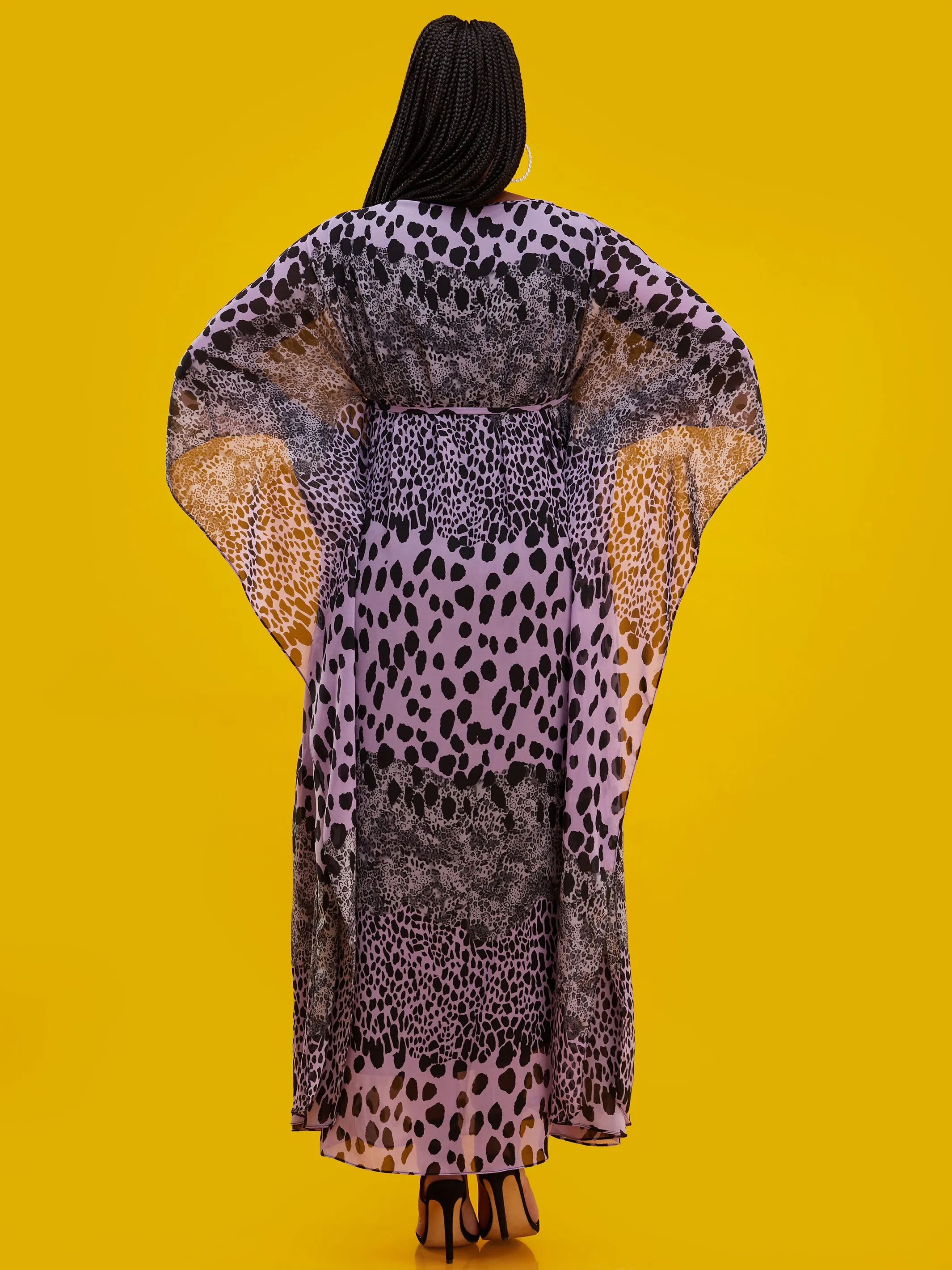Vivo Muna Maxi Kaftan - Black / Purple Print
