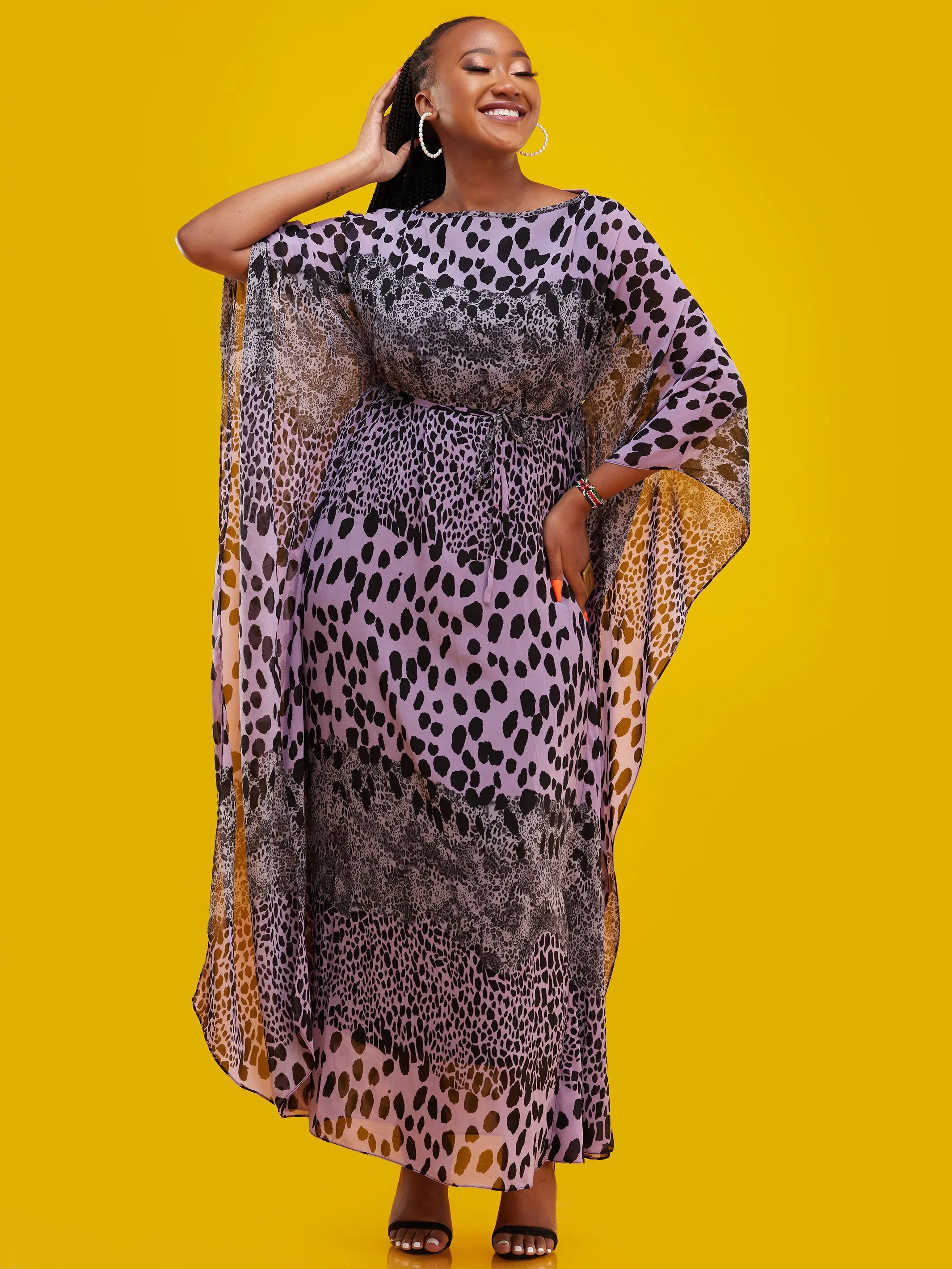 Vivo Muna Maxi Kaftan - Black / Purple Print