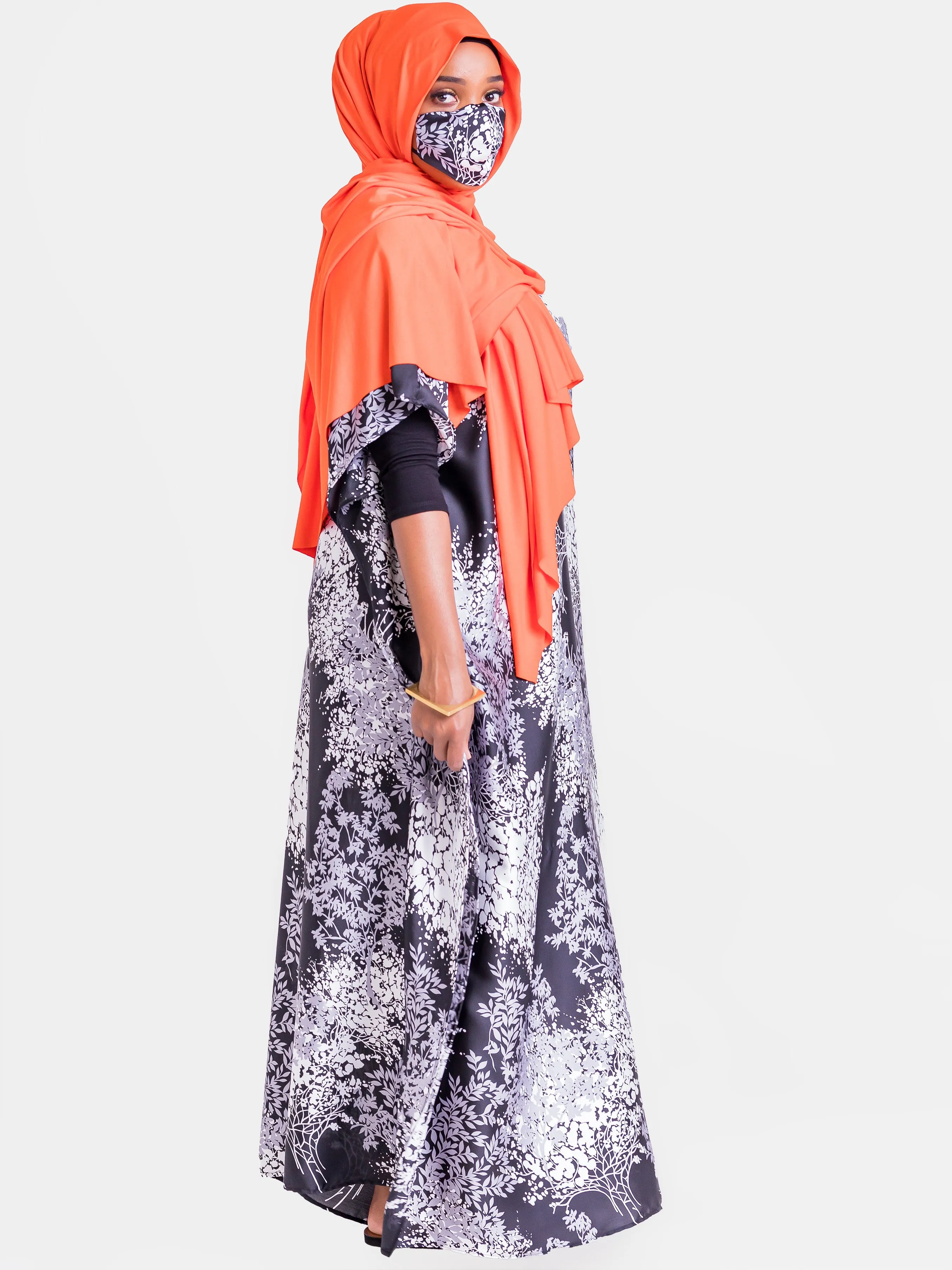 Vivo Satin Maxi Dira Dress - Black Floral