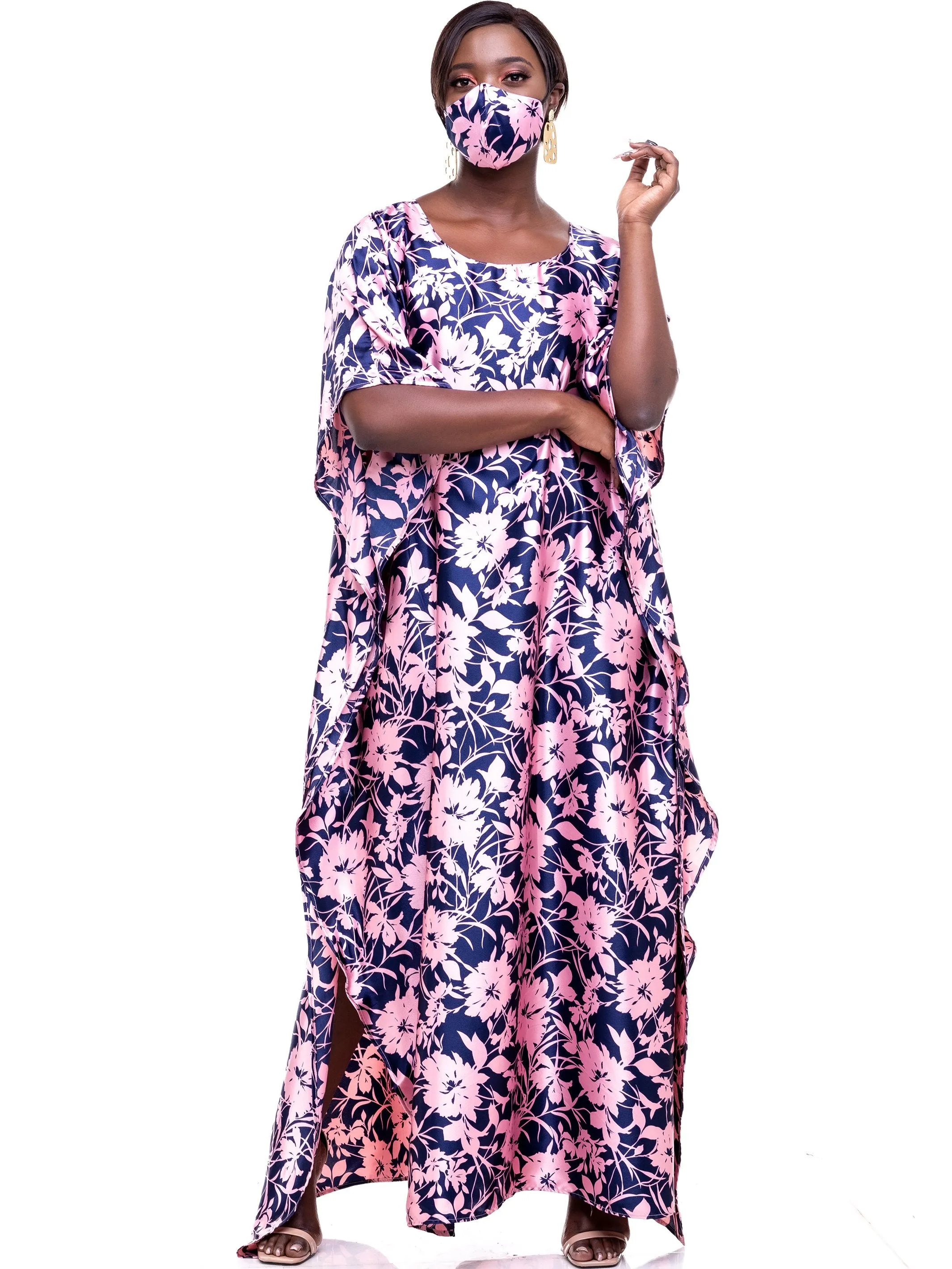 Vivo Satin Maxi Dira Dress - Pink Print