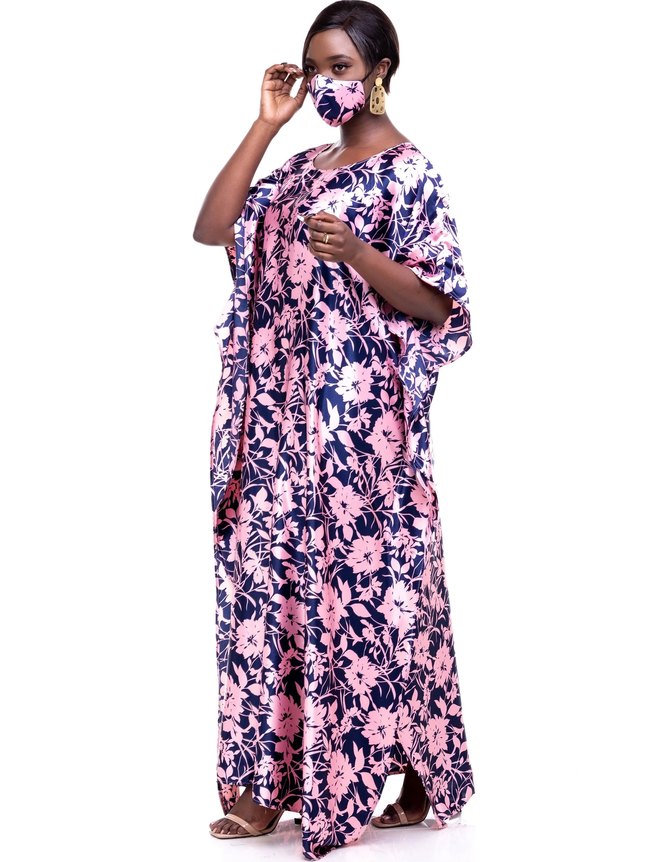 Vivo Satin Maxi Dira Dress - Pink Print