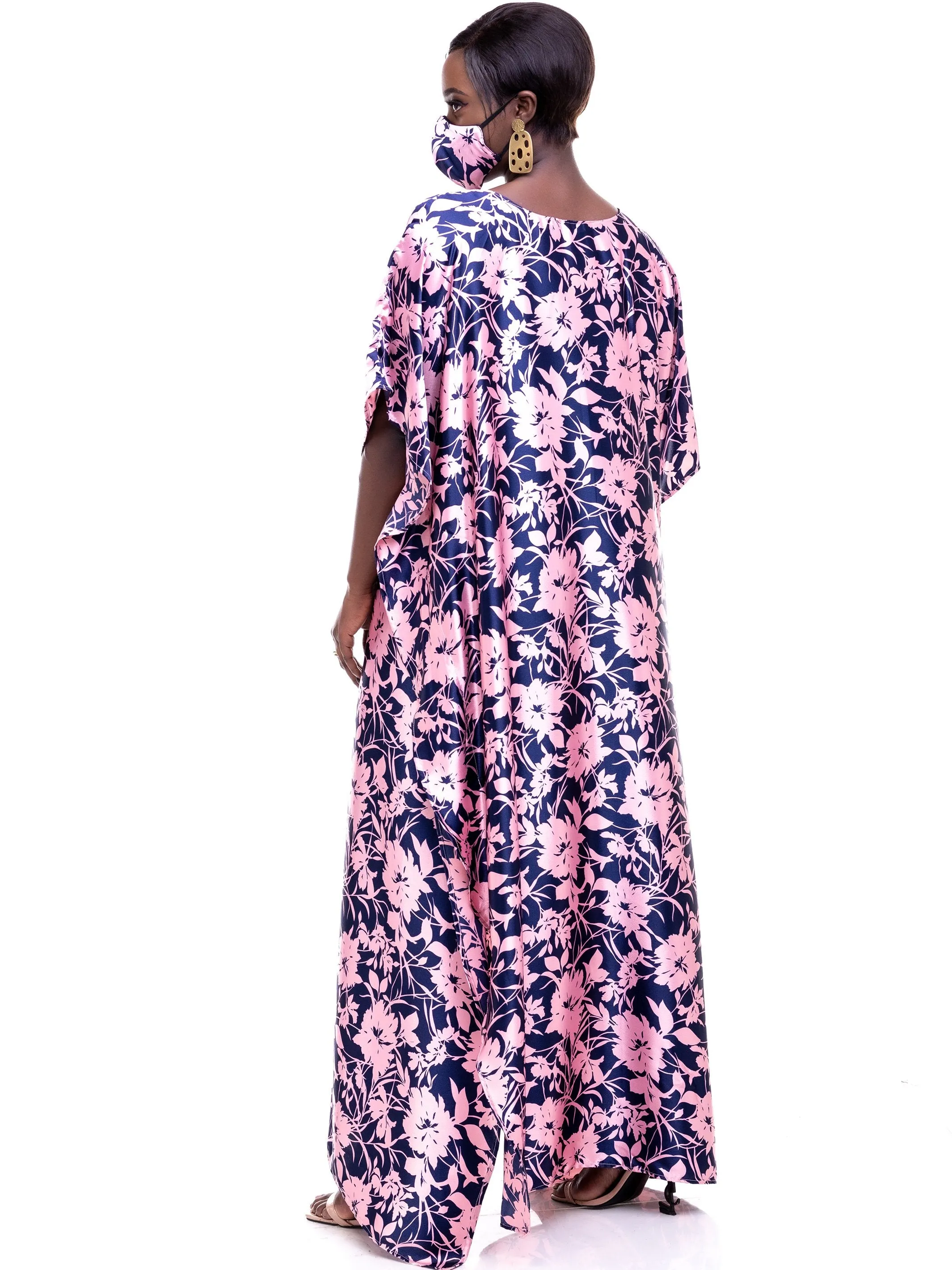 Vivo Satin Maxi Dira Dress - Pink Print